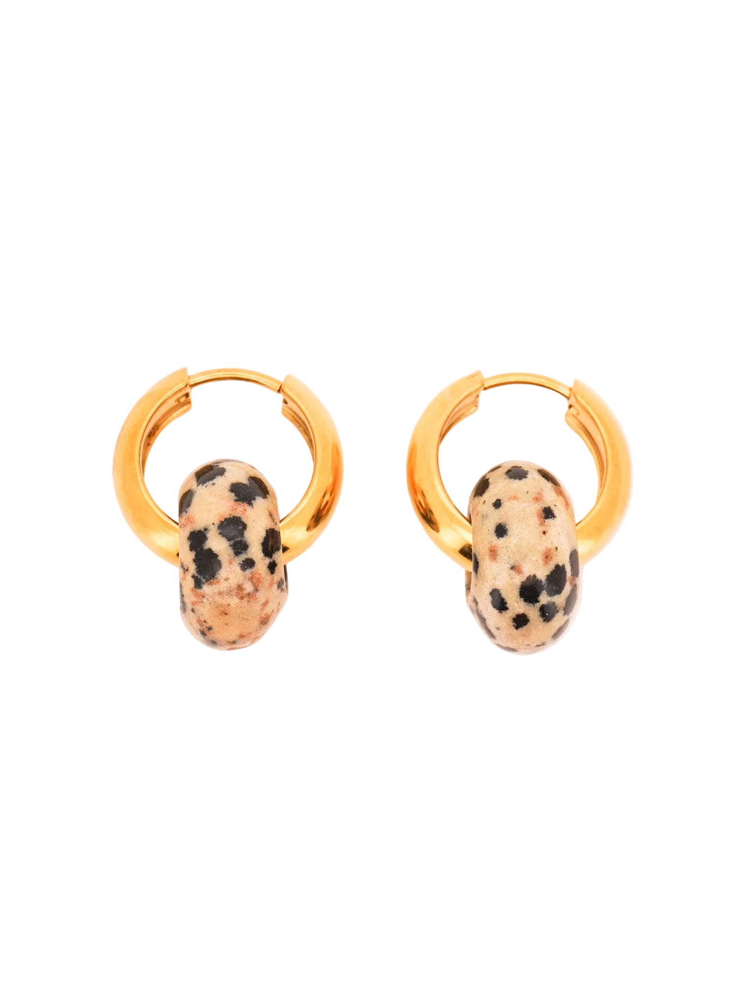 Stone Hoop Earrings in Dalmatian Jasper