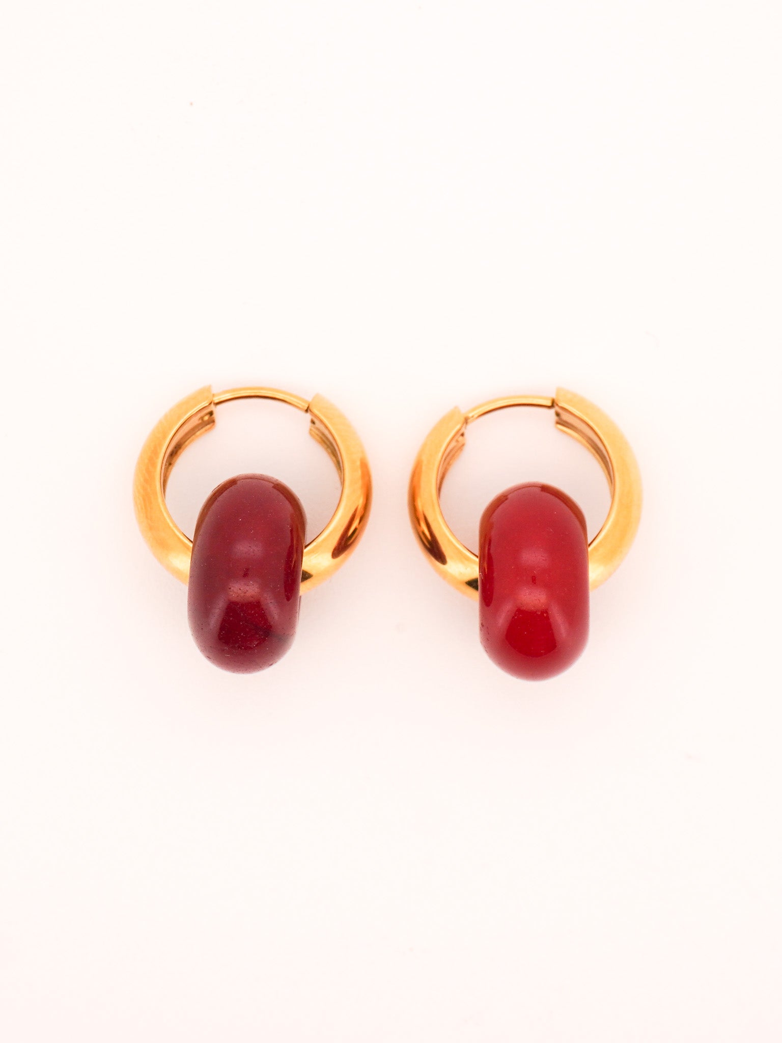 Stone Hoop Earrings in Red Jade