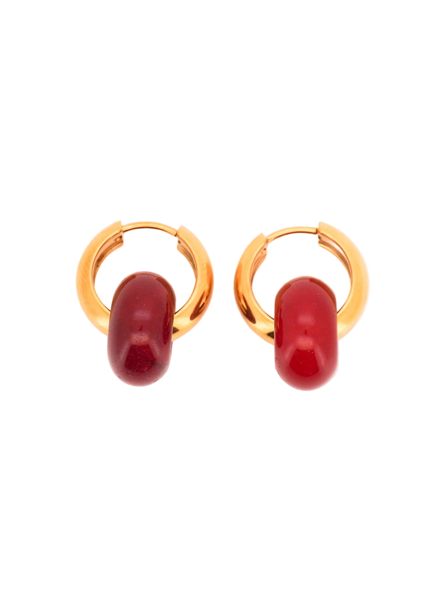 Stone Hoop Earrings in Red Jade