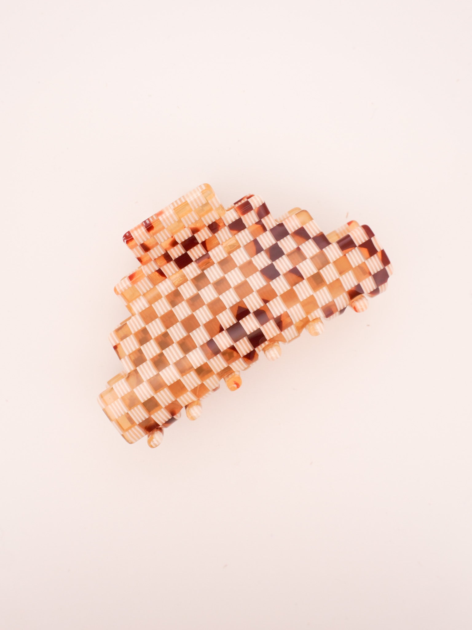 Pyramid Hair-Claw in Ivory Checkerboard