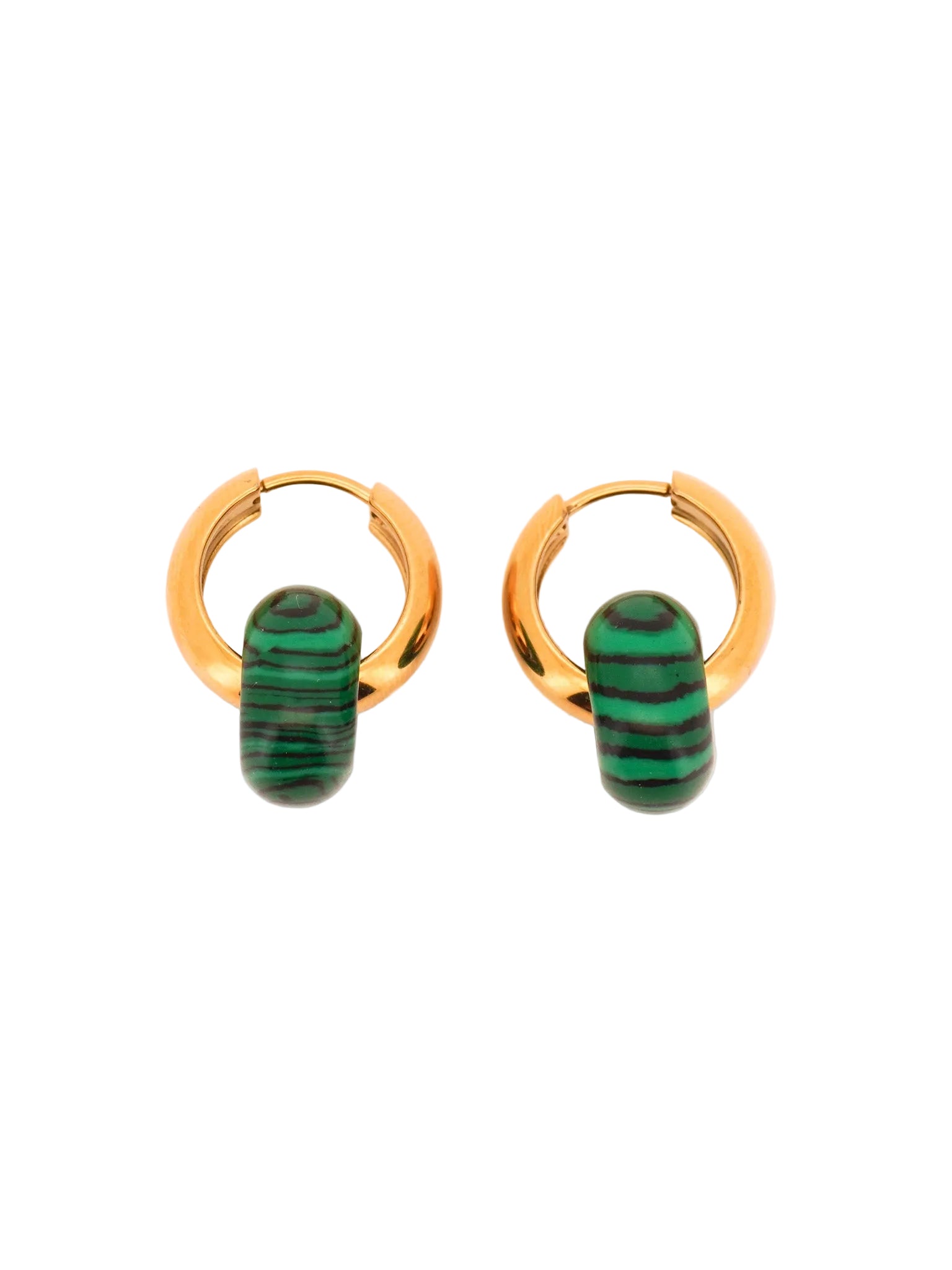 Stone Hoop Earrings in Malachite