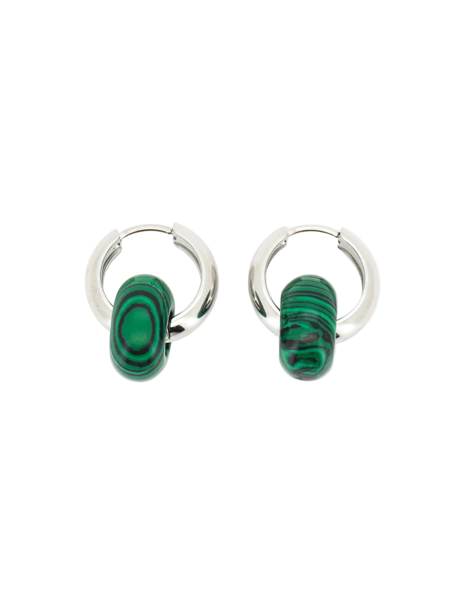 Stone Hoop Earrings in Malachite