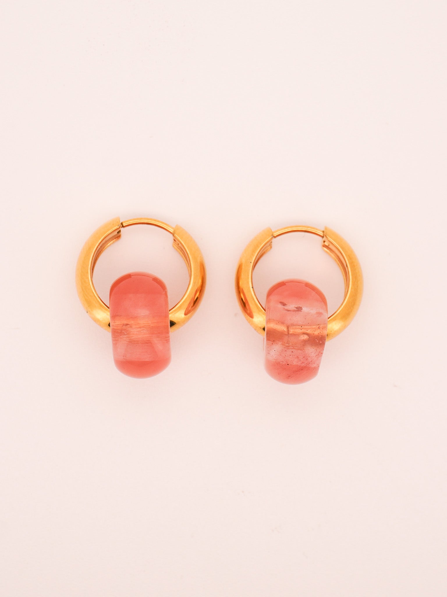 Stone Hoop Earrings in Peach Quartz