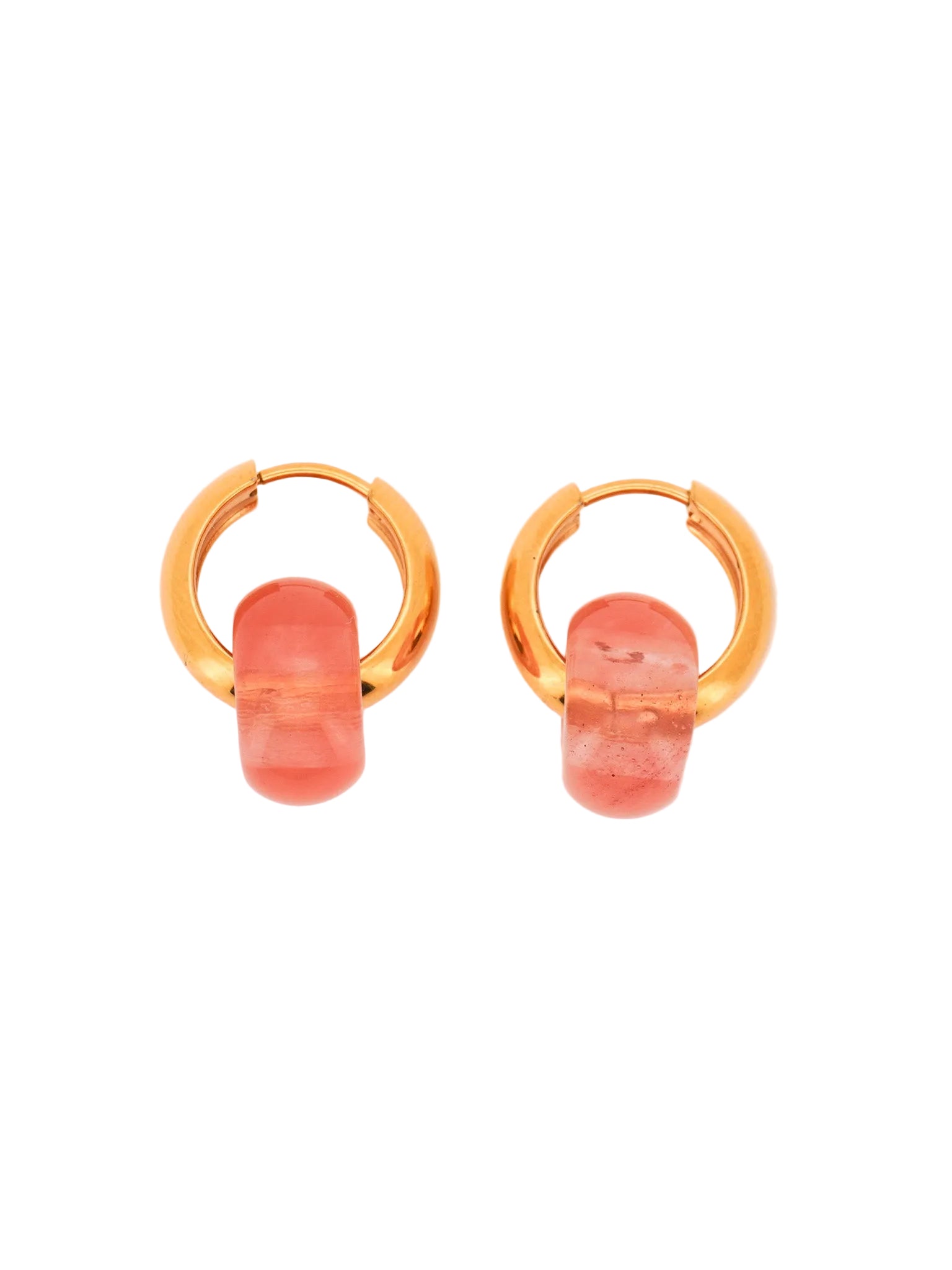 Stone Hoop Earrings in Peach Quartz