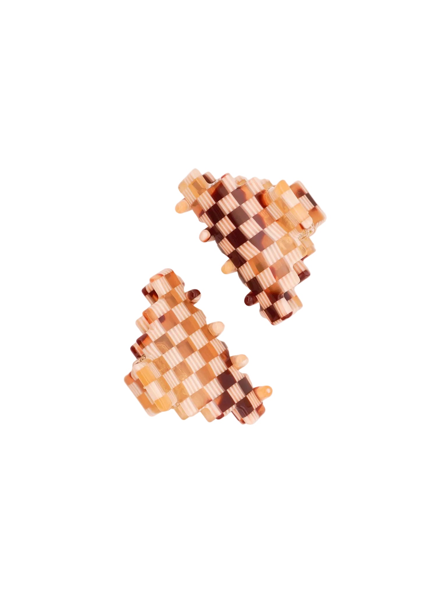Small Pyramid Hair-Claw in Ivory Checkerboard