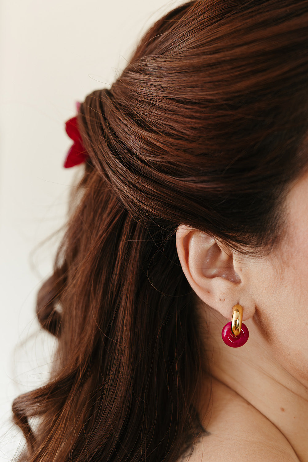 Stone Hoop Earrings in Fuchsia Jade