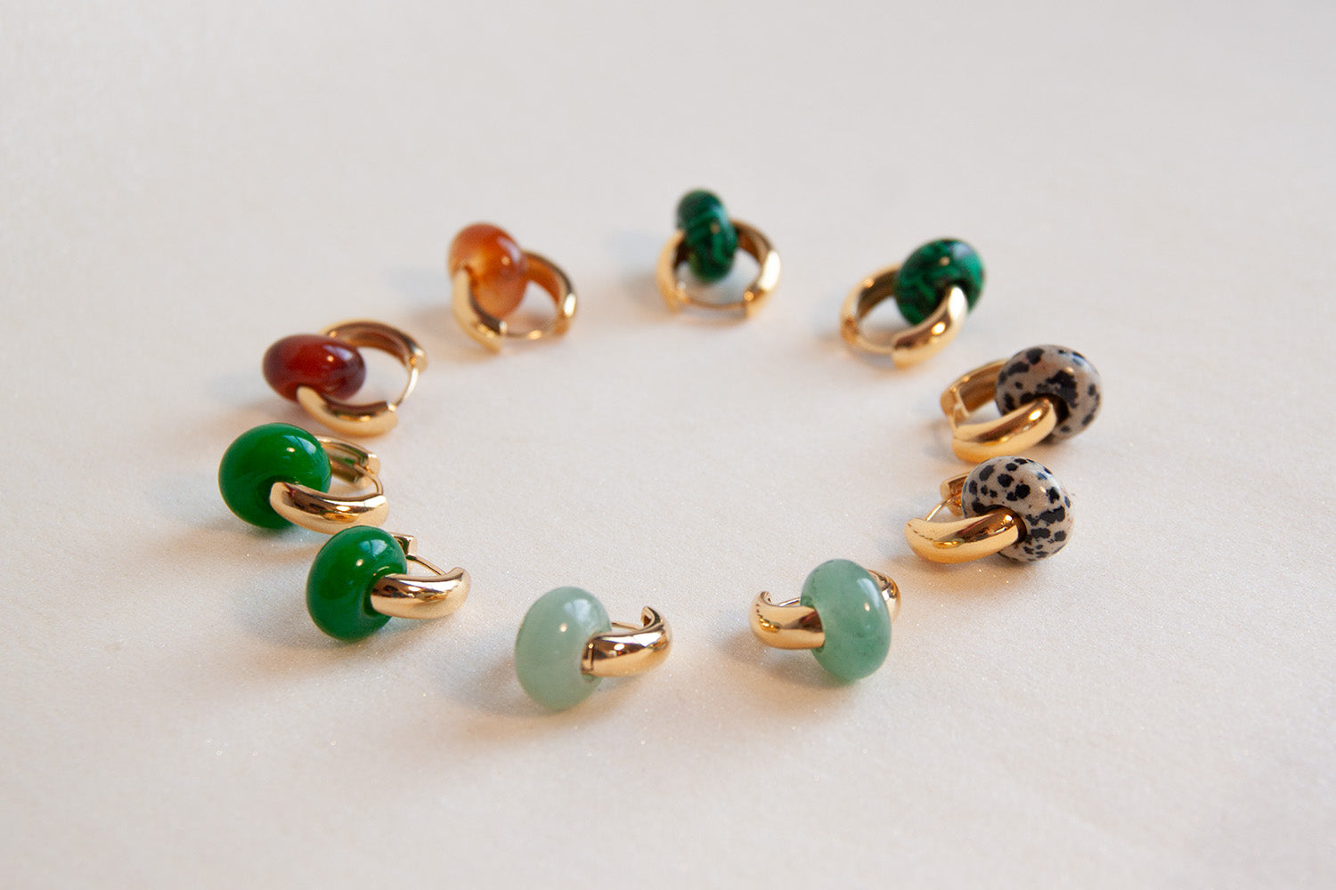 Stone Hoop Earrings in Red Jade