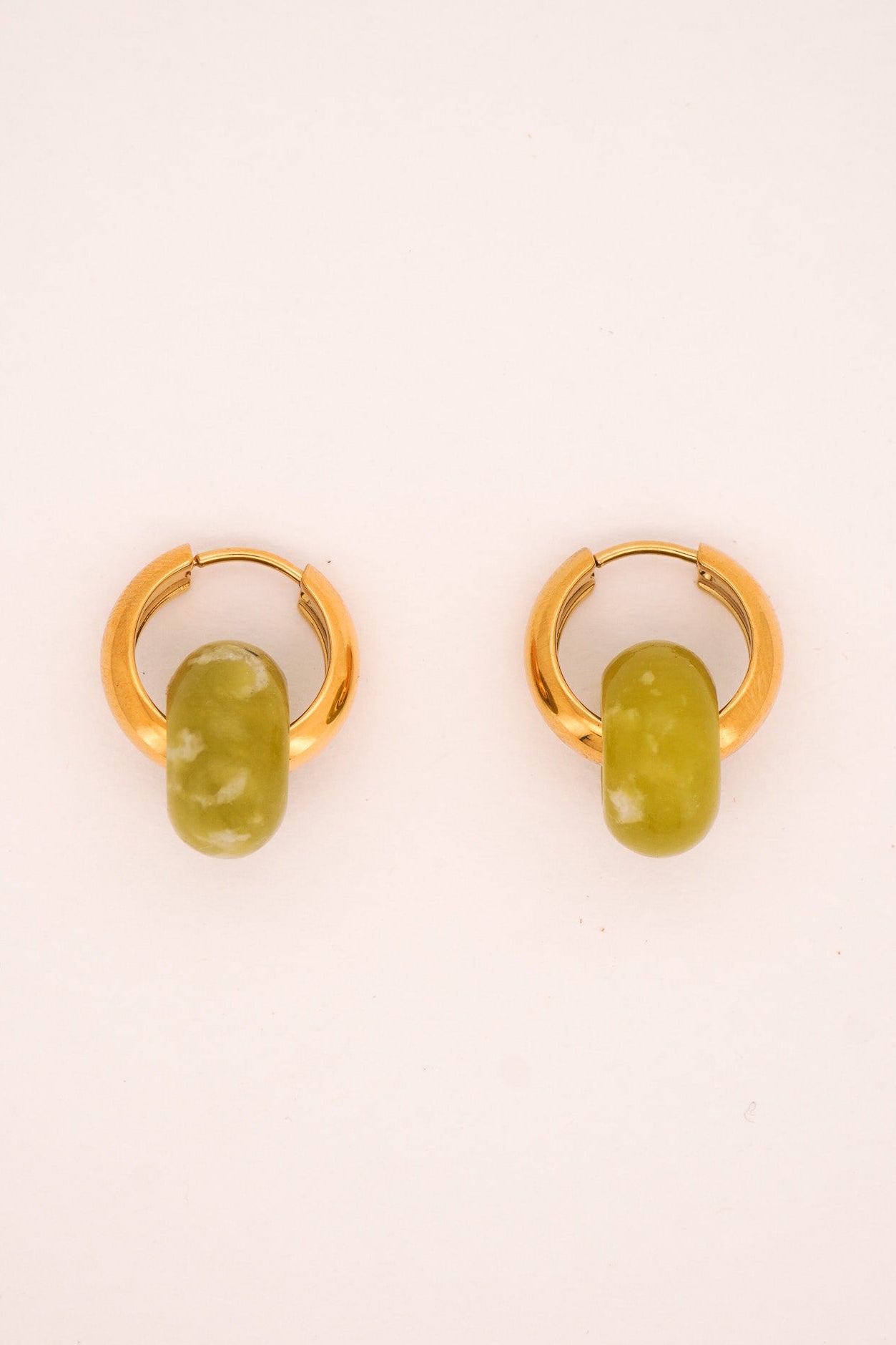 Stone Hoops Earrings in Olive Jade