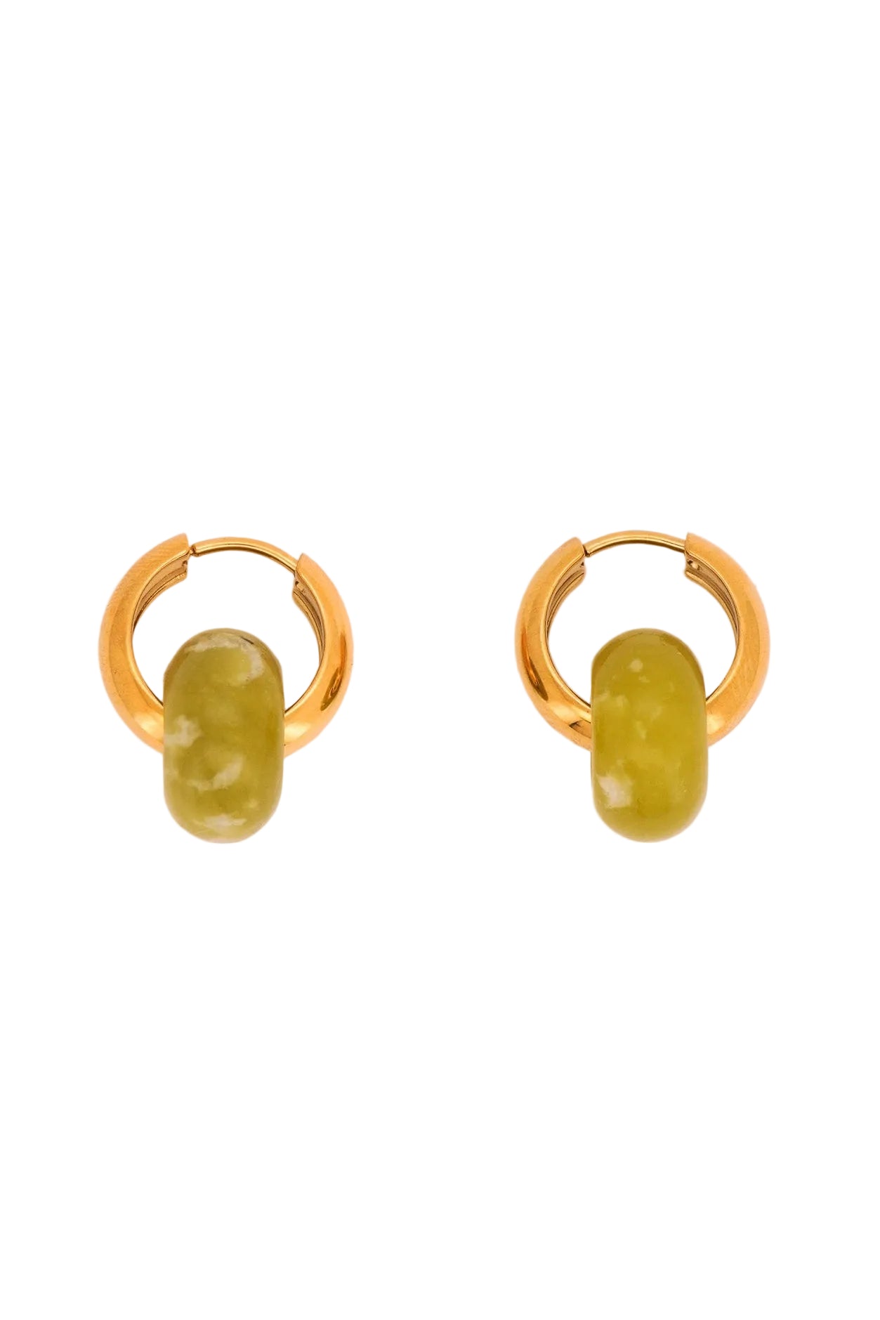 Stone Hoops Earrings in Olive Jade