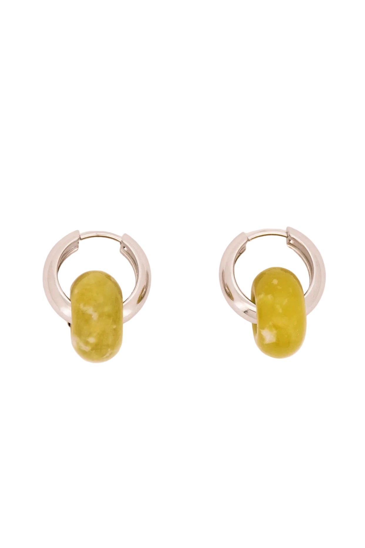 Stone Hoops Earrings in Olive Jade