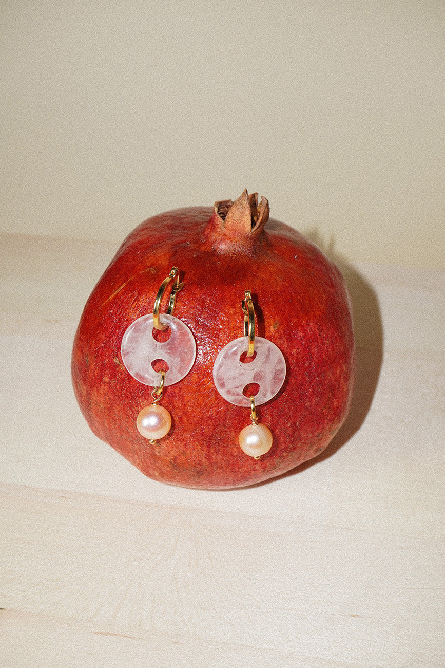 Quartz Peach Hoop Earrings