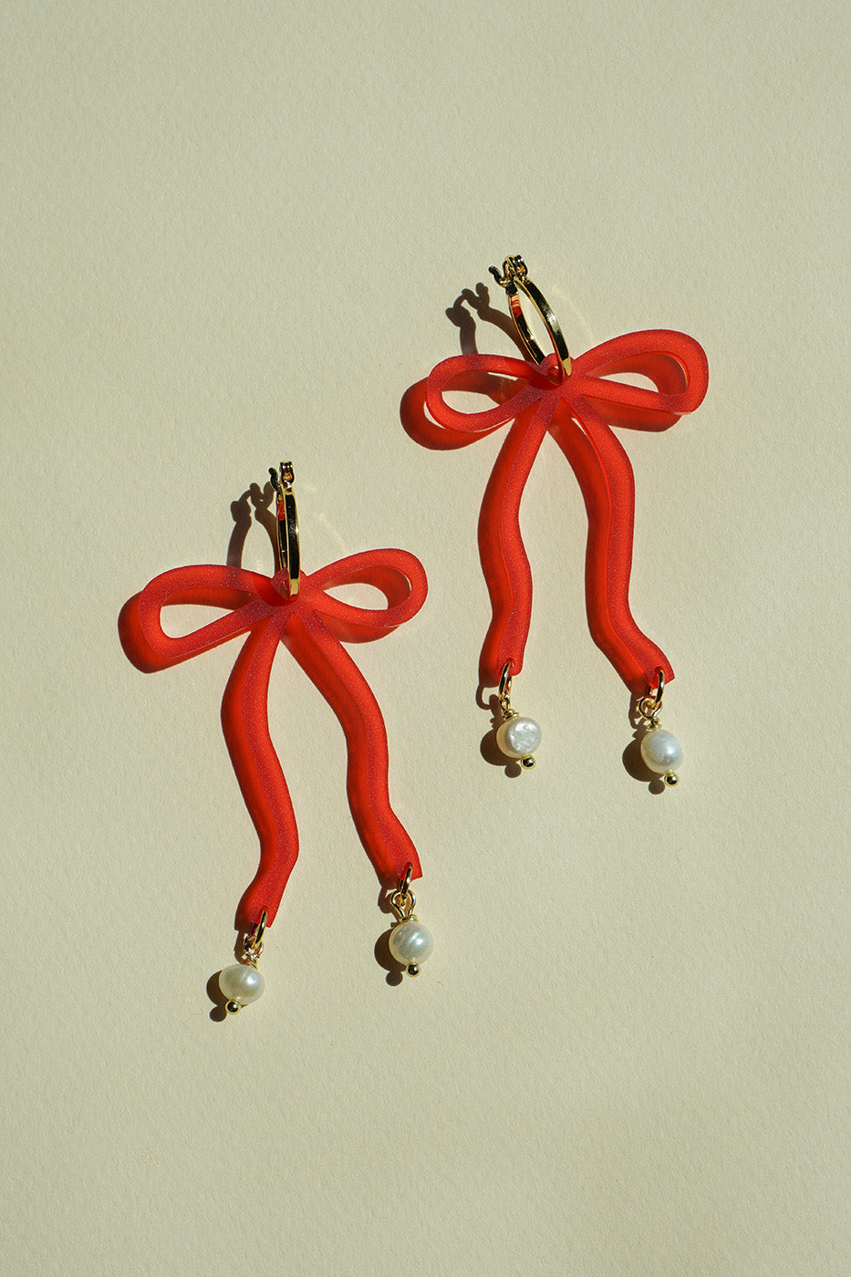 Bow Hoop Earrings in Red