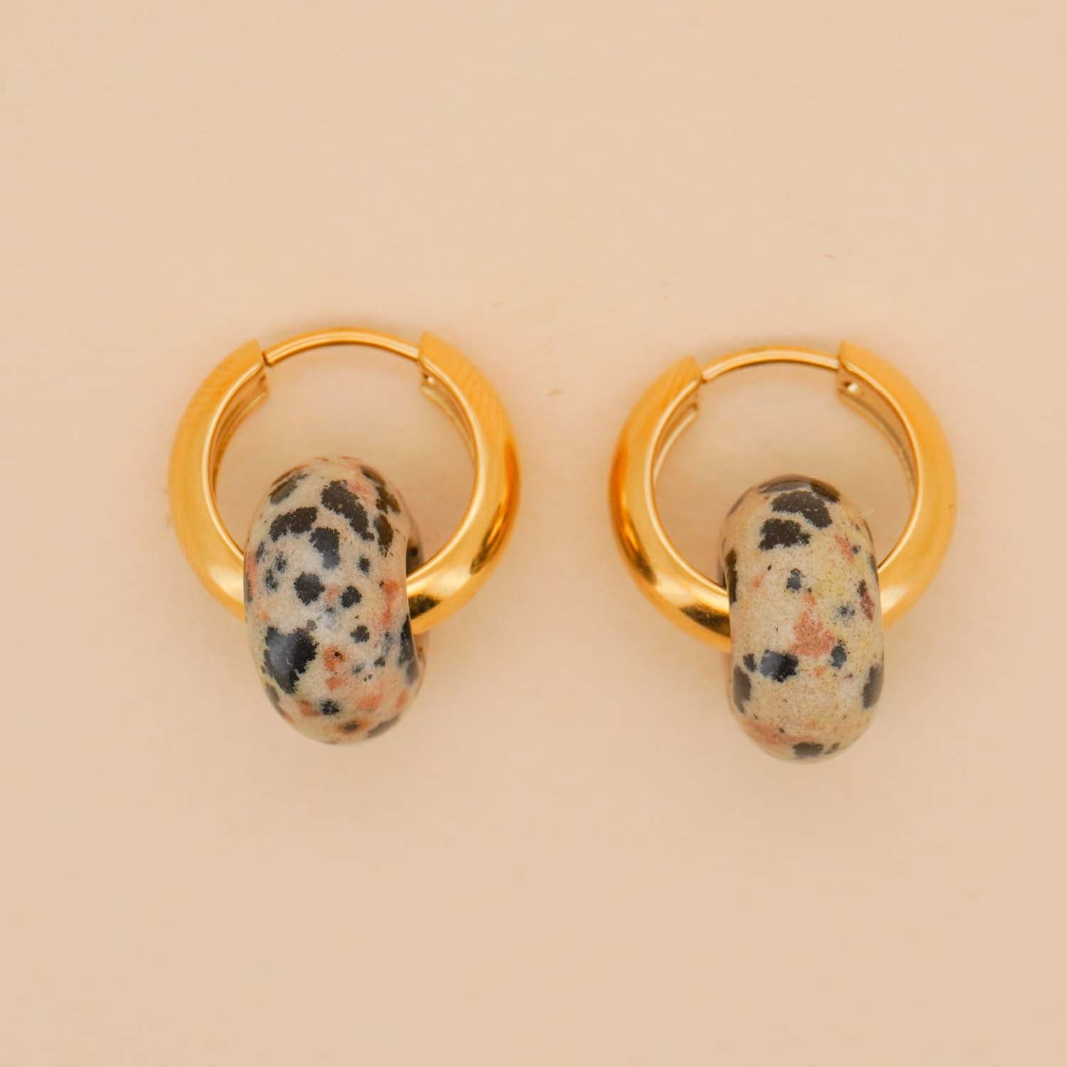 Stone Hoop Earrings in Dalmatian Jasper