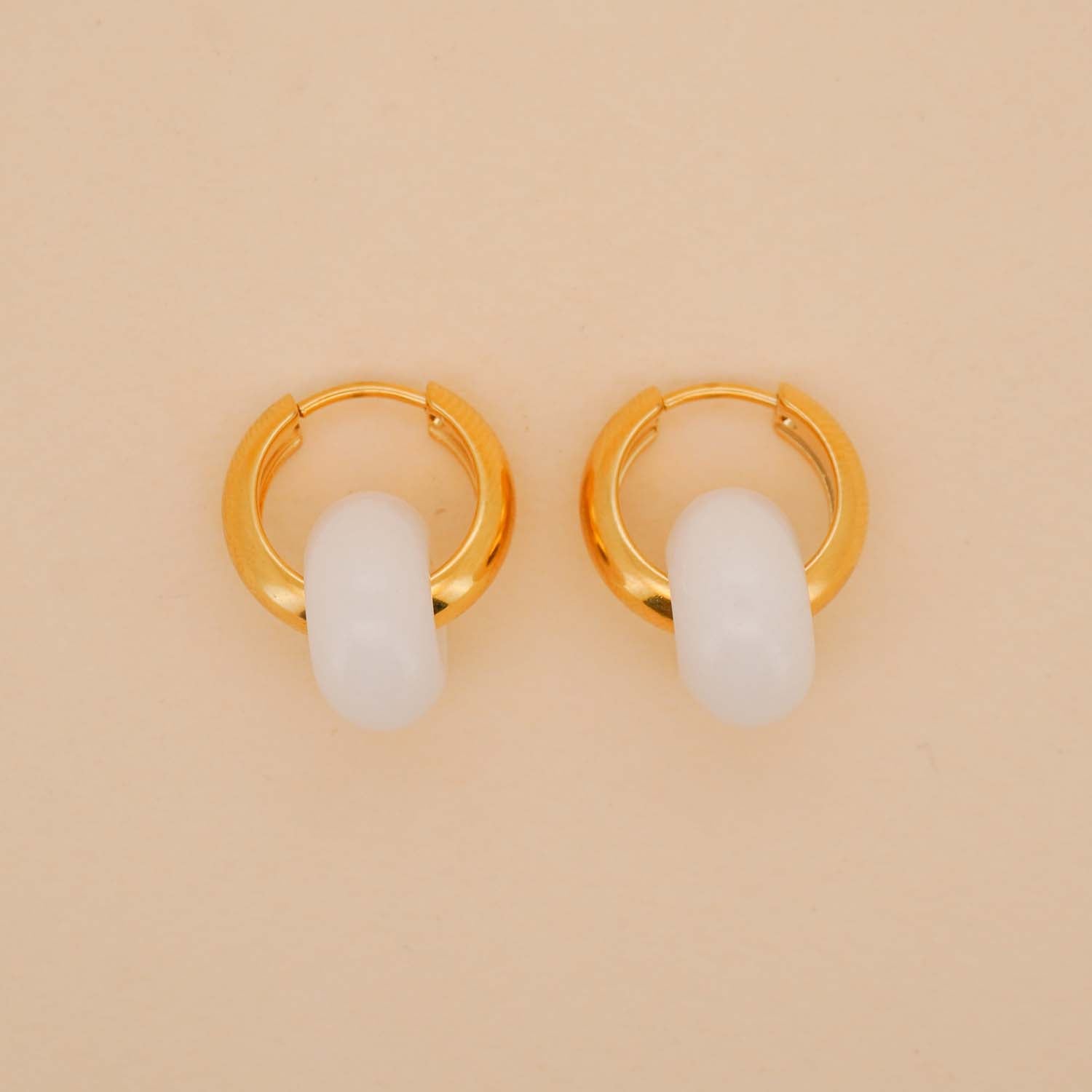 Stone Hoop Earrings in White Jade