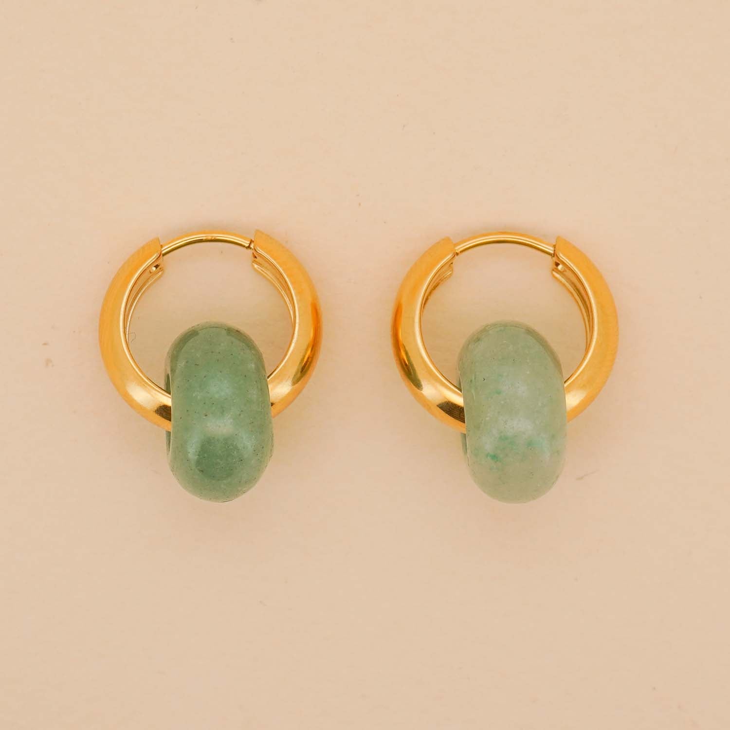 Stone Hoop Earrings in Light Jade
