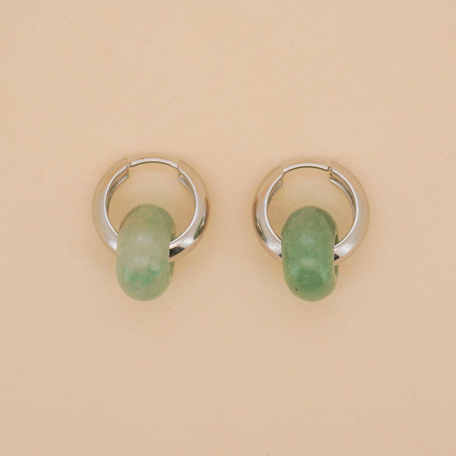 Stone Hoop Earrings in Light Jade