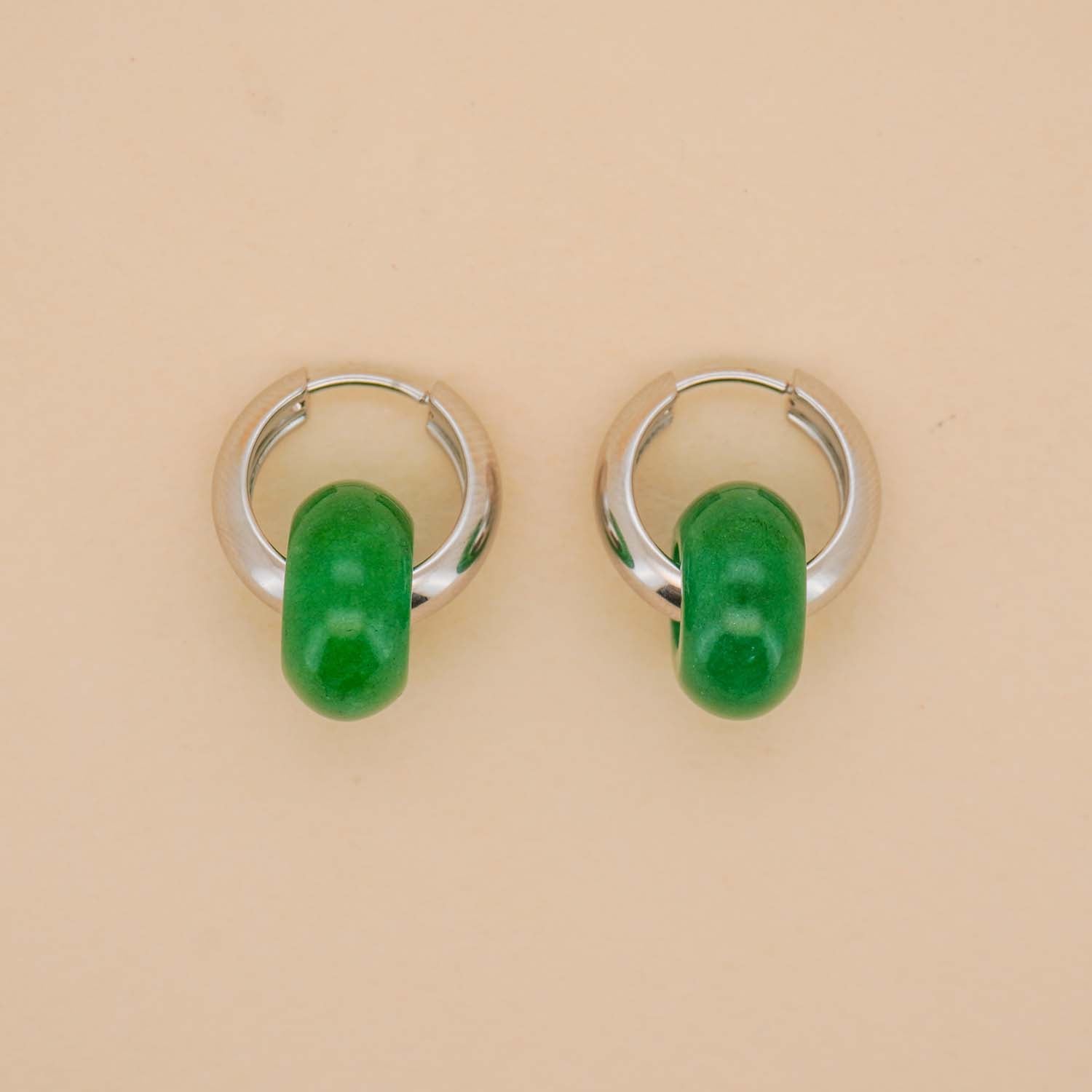 Stone Hoop Earrings in Jade