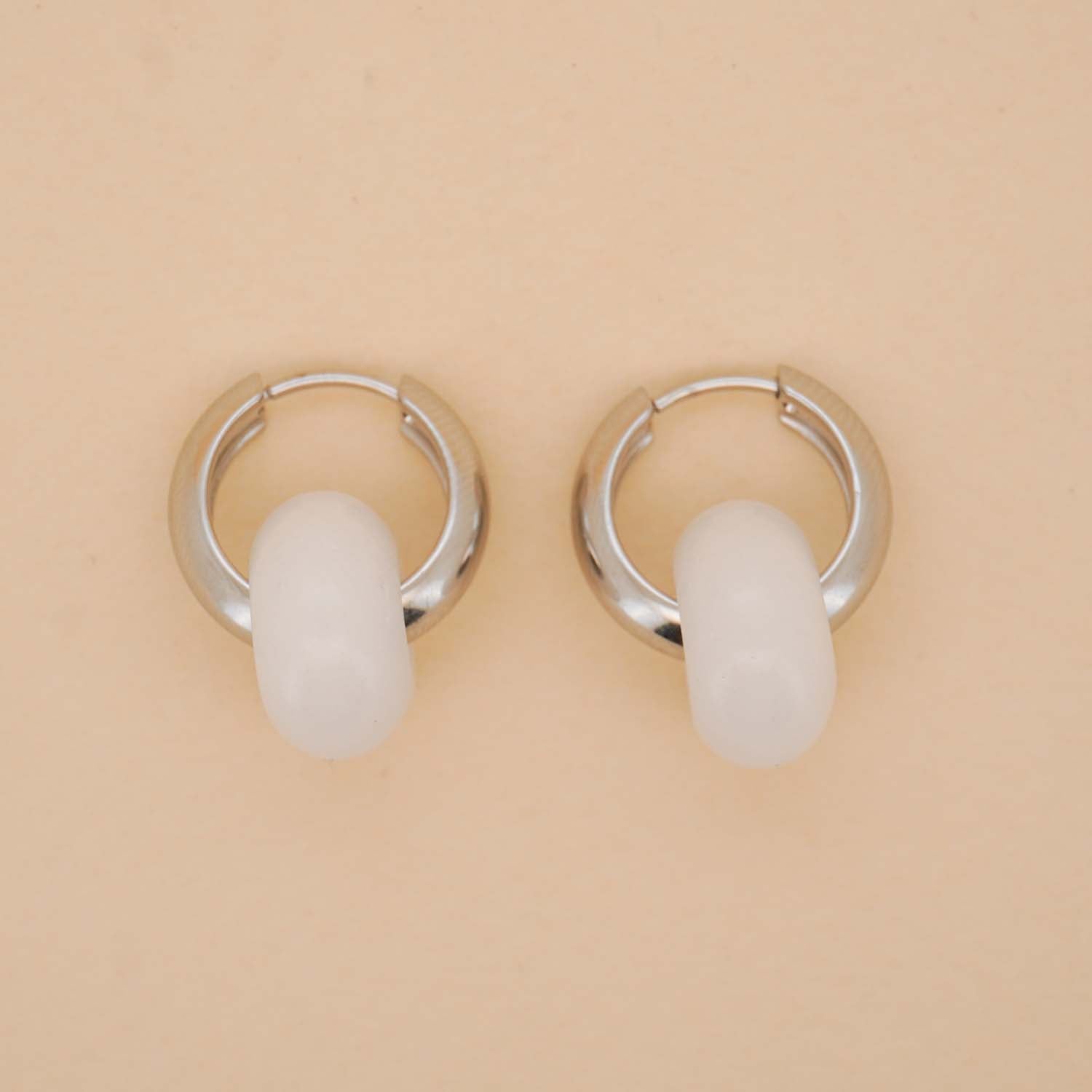 Stone Hoop Earrings in White Jade