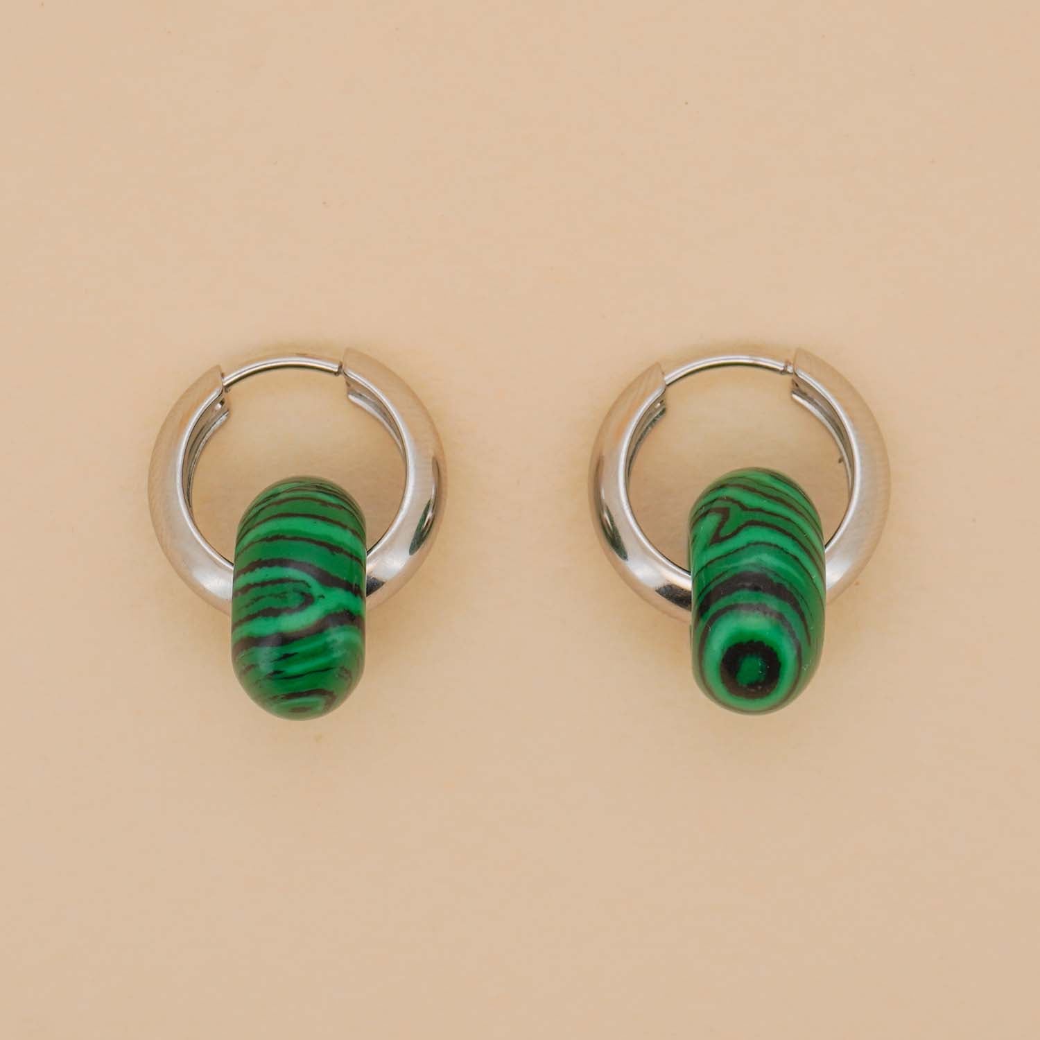 Stone Hoop Earrings in Malachite