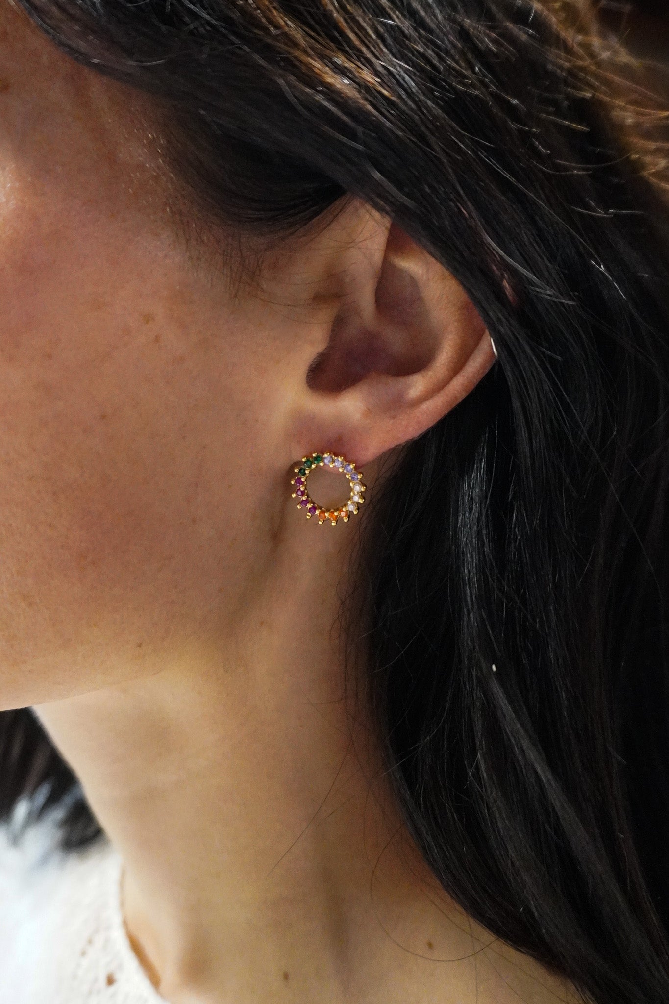 Multi-Color Marquise Circle Stud Earrings