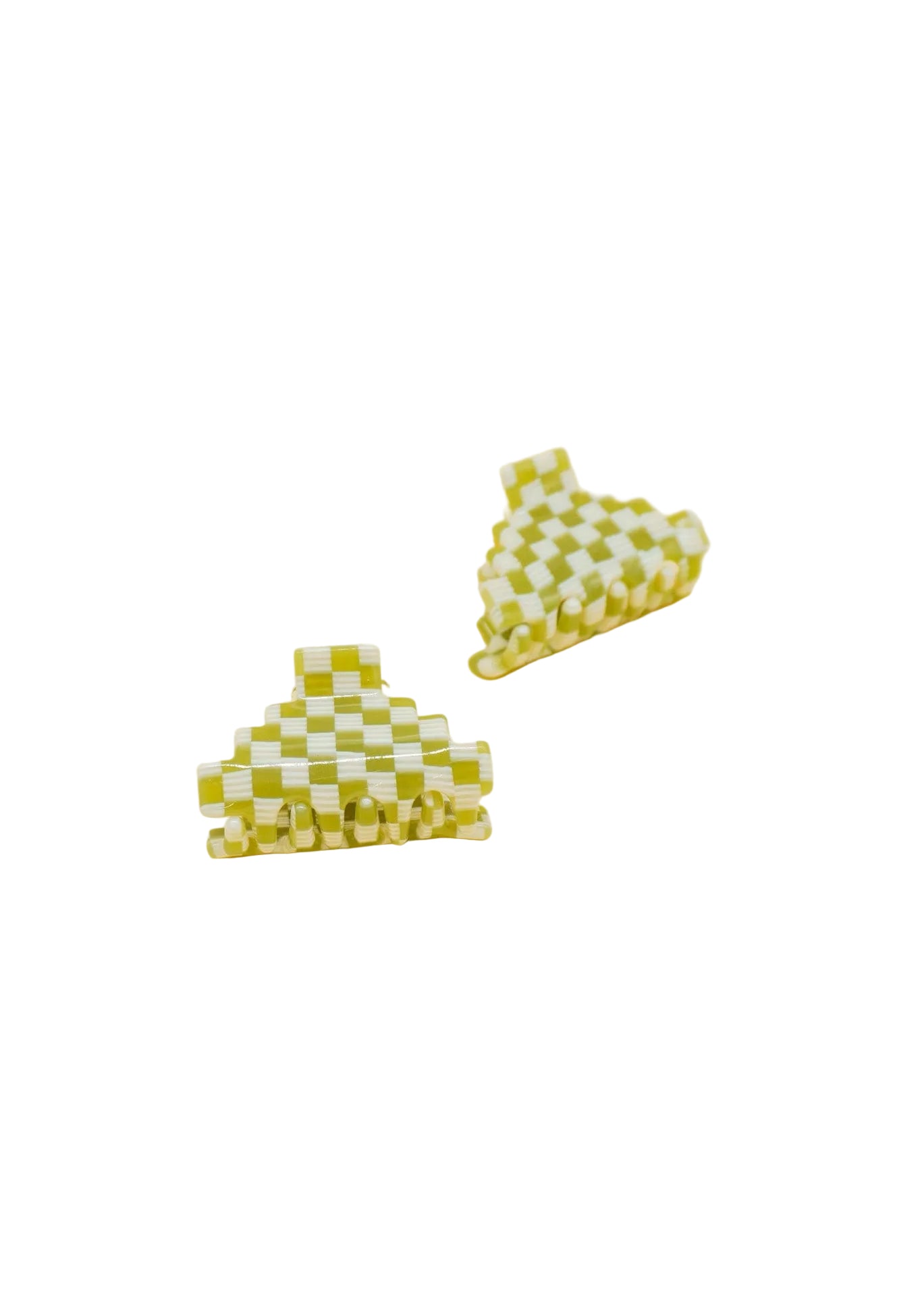 Small Pyramid Hair-Claw in Green Checkerboard