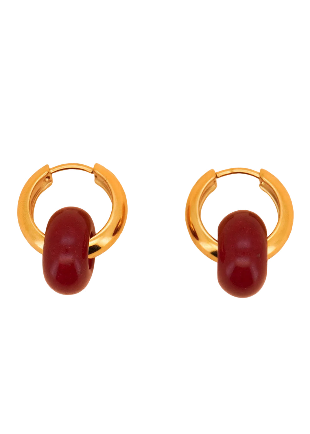 Stone Hoop Earrings in Red Jade