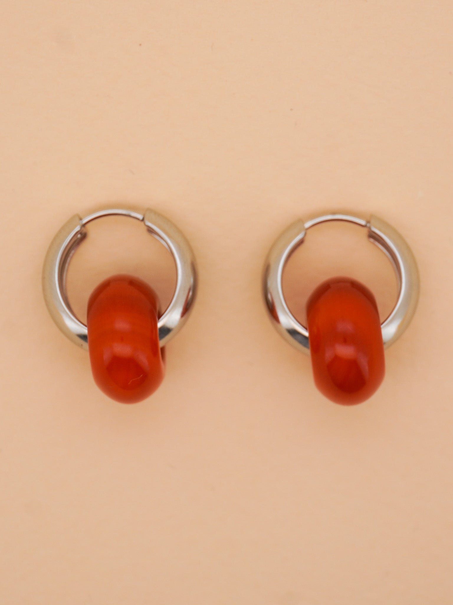 Stone Hoop Earrings in Amber Agate