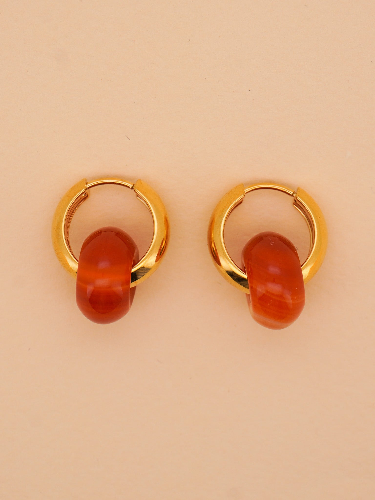 Stone Hoop Earrings in Amber Agate