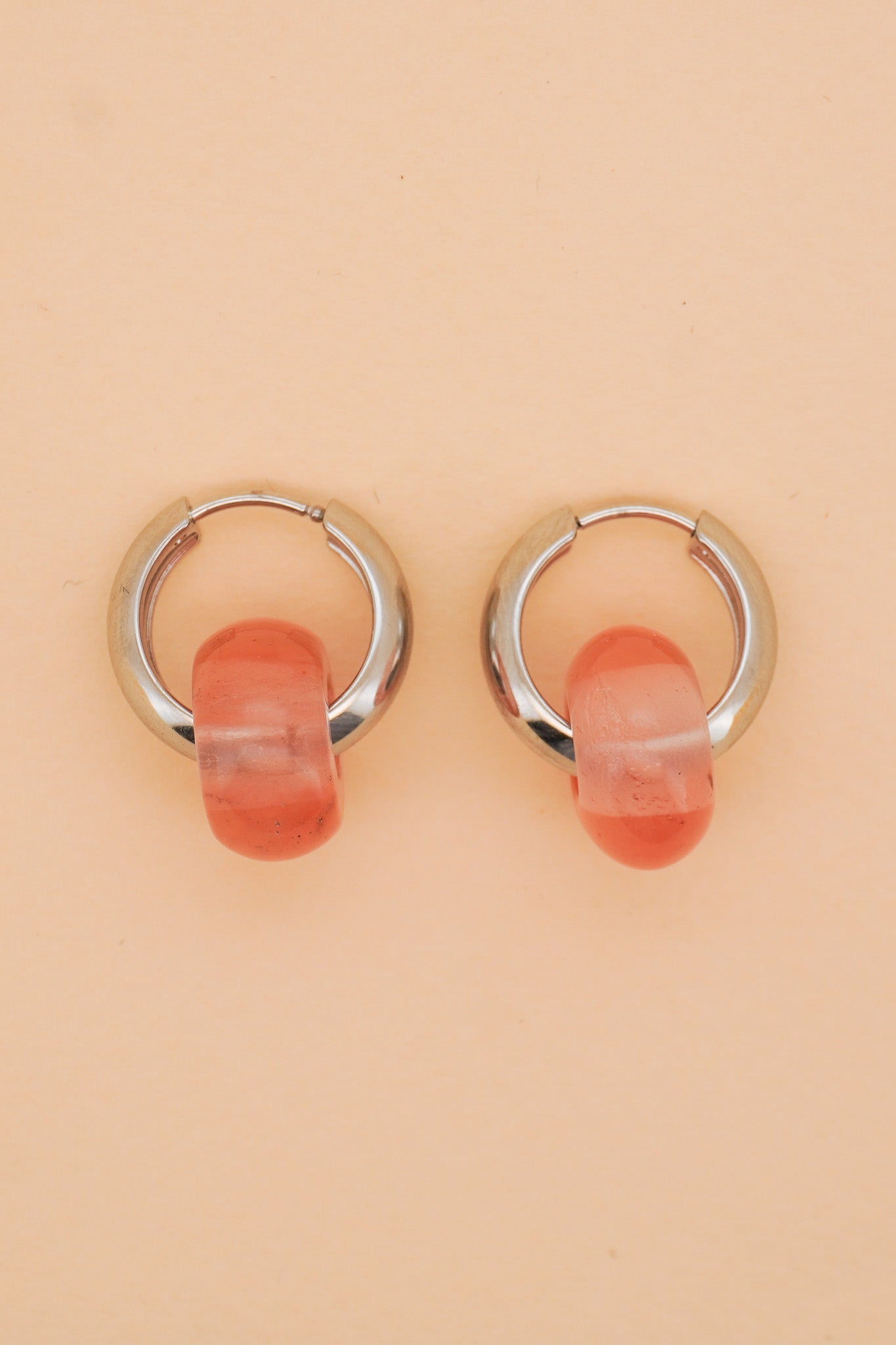 Stone Hoop Earrings in Peach Quartz