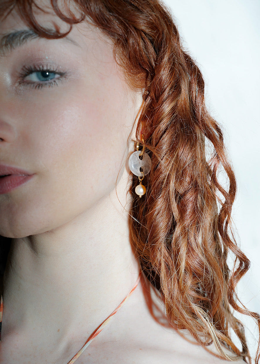 Quartz Peach Hoop Earrings