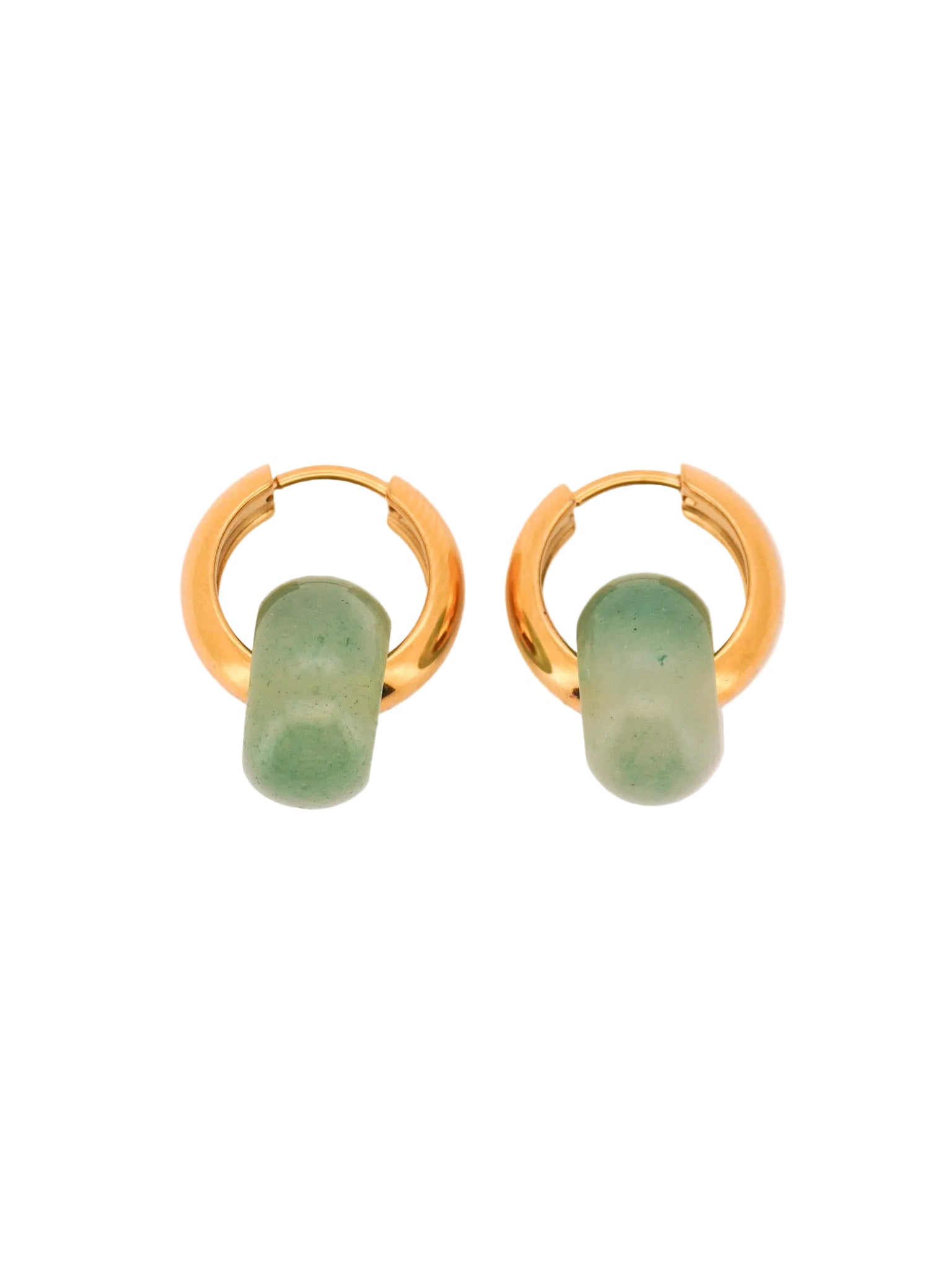 Stone Hoop Earrings in Light Green Jade