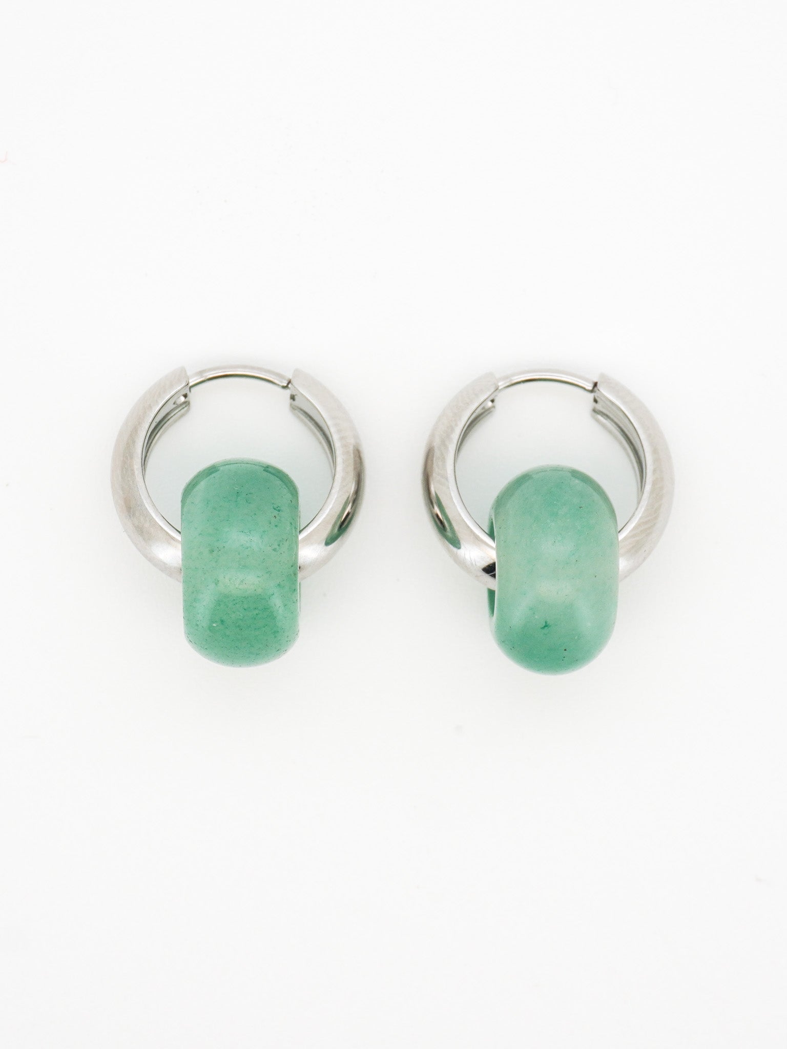 Stone Hoop Earrings in Light Green Jade