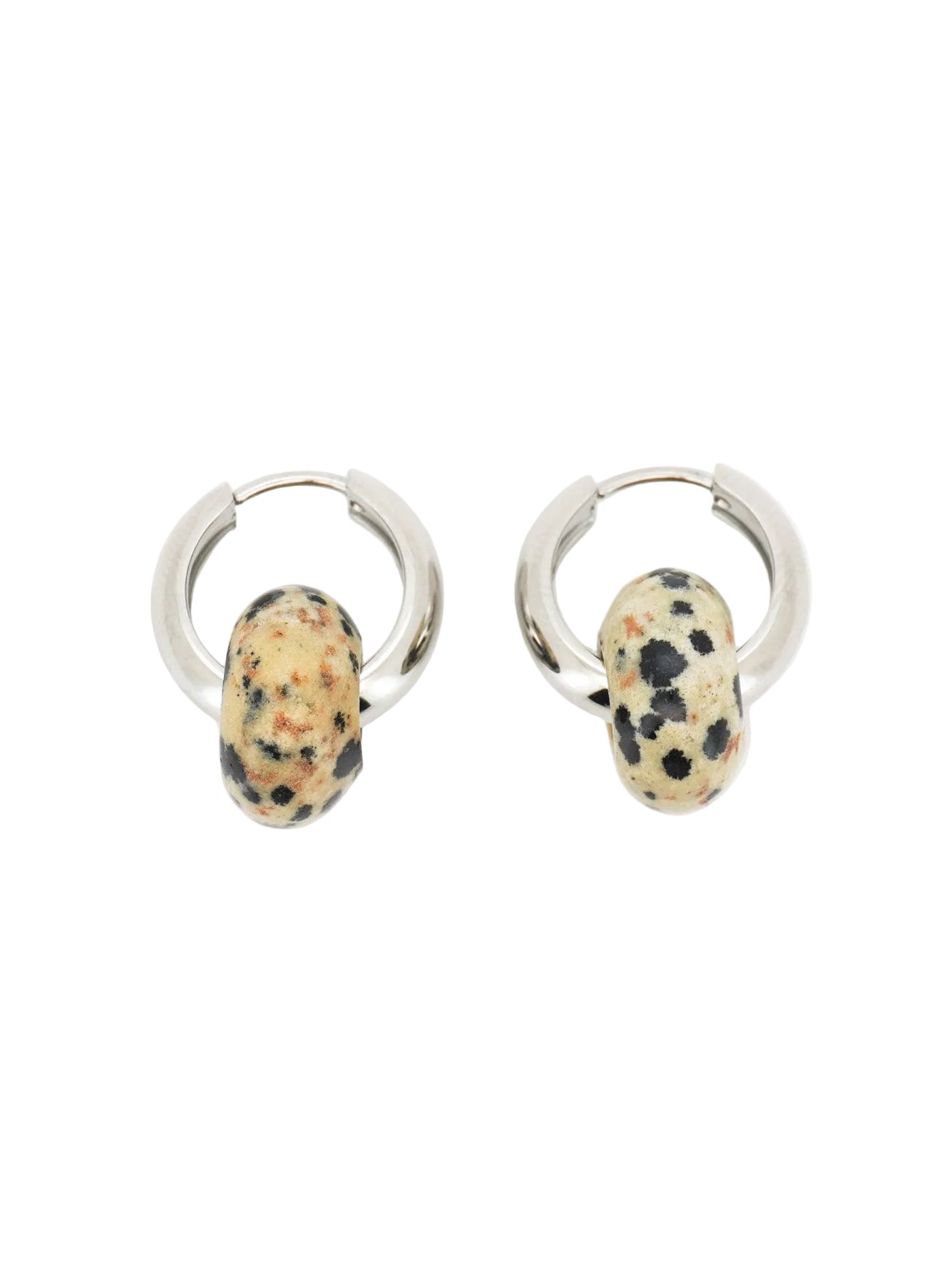 Stone Hoop Earrings in Dalmatian Jasper