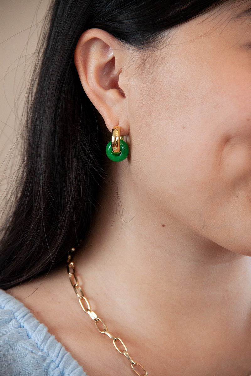 Stone Hoop Earrings in Jade