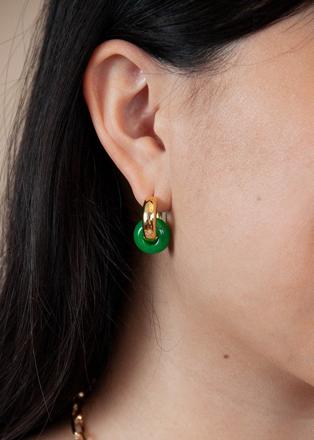 Stone Hoop Earrings in Jade
