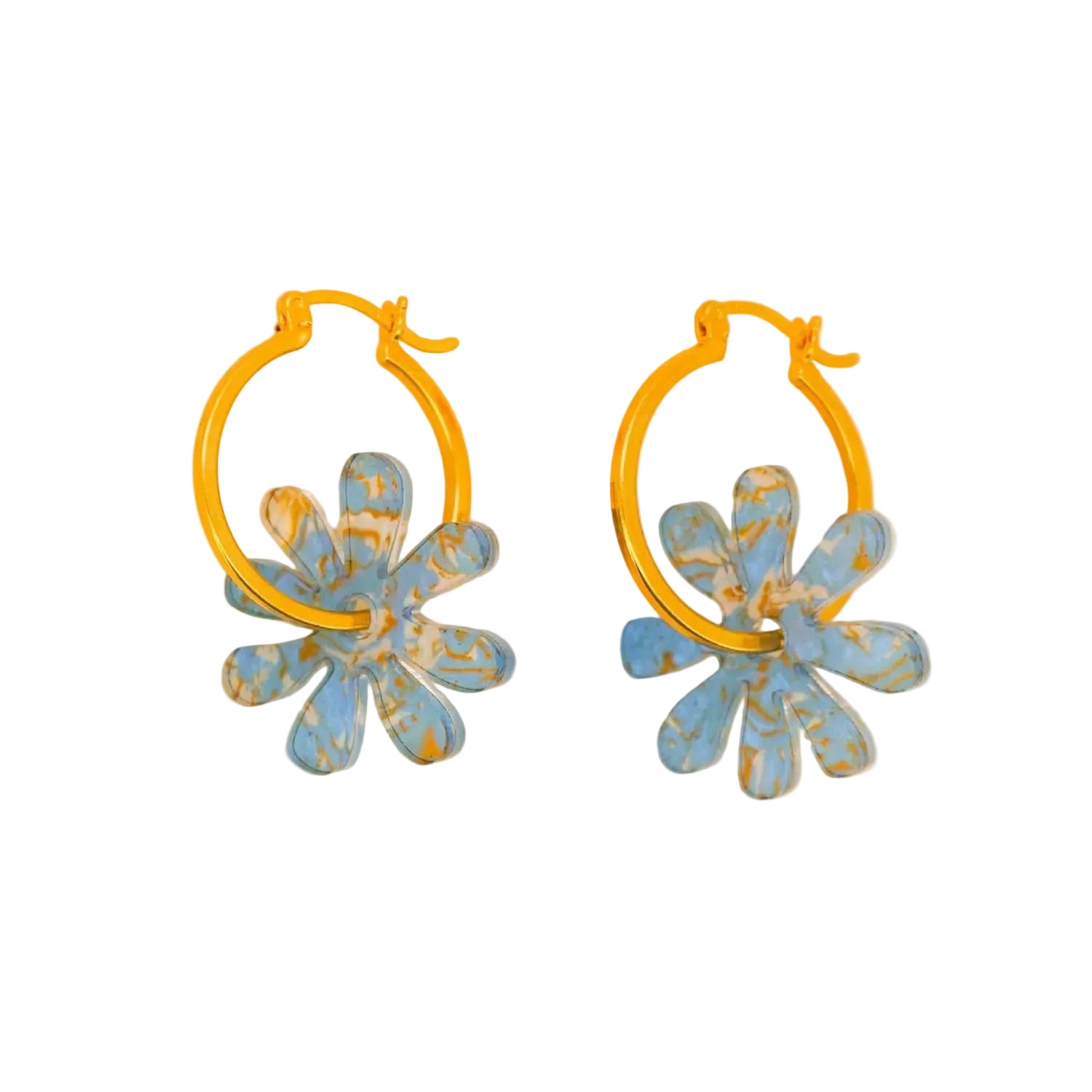 Flower Hoop Earrings in Cerulean Blue