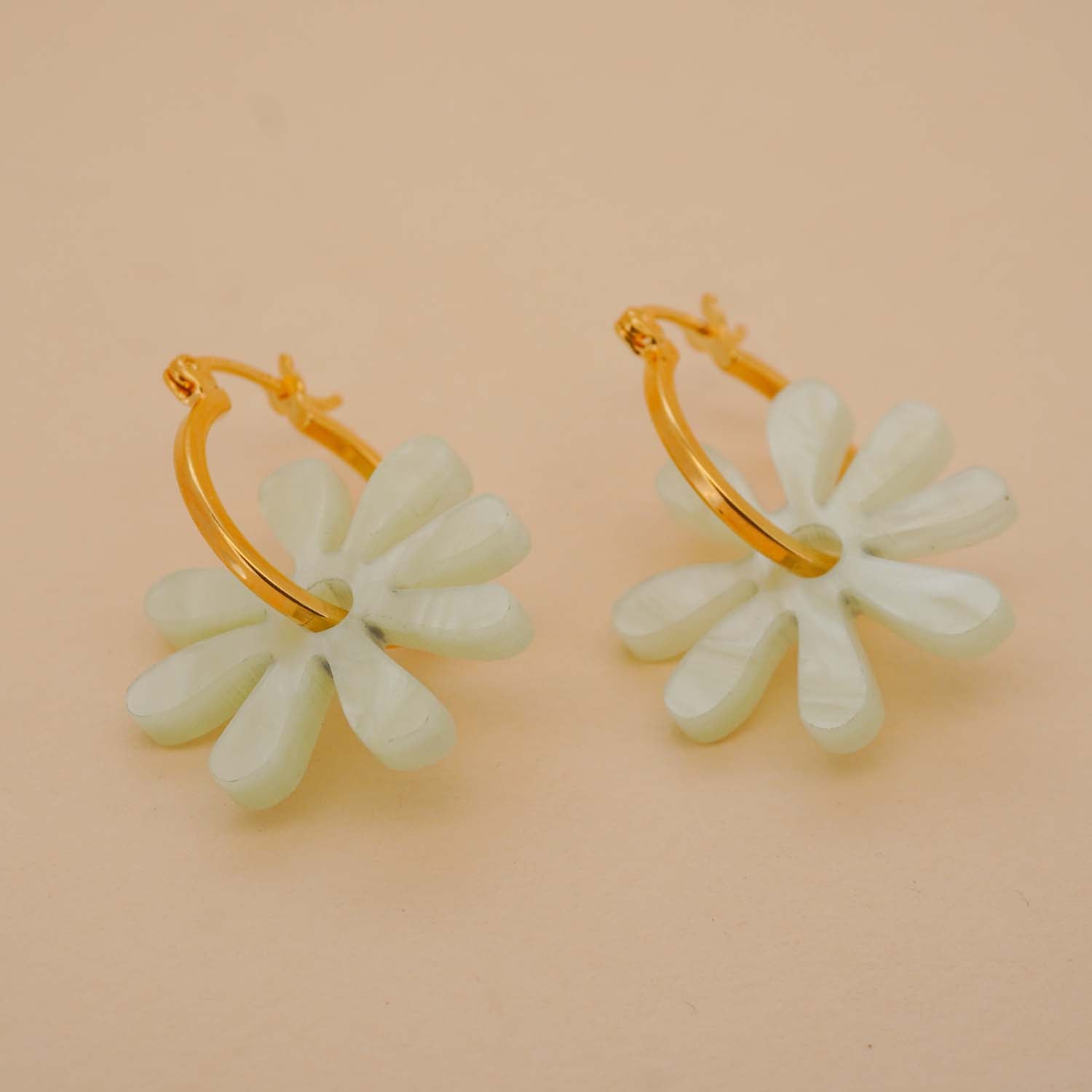 Flower Hoop Earrings in Soft Green
