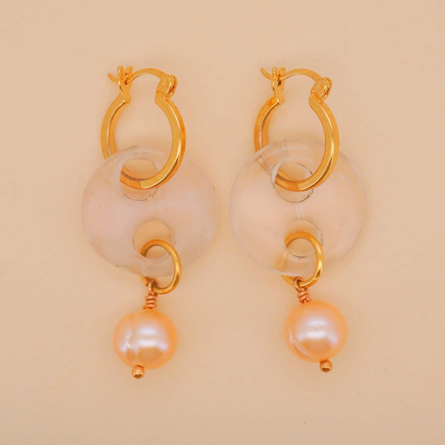 Quartz Peach Hoop Earrings
