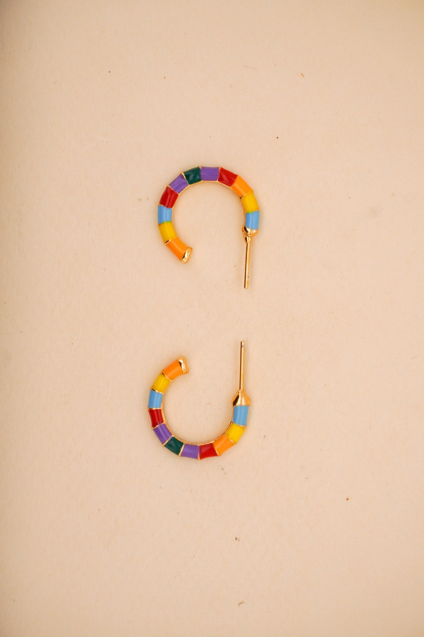 Rainbow Stripe Enamel Hoop Earrings