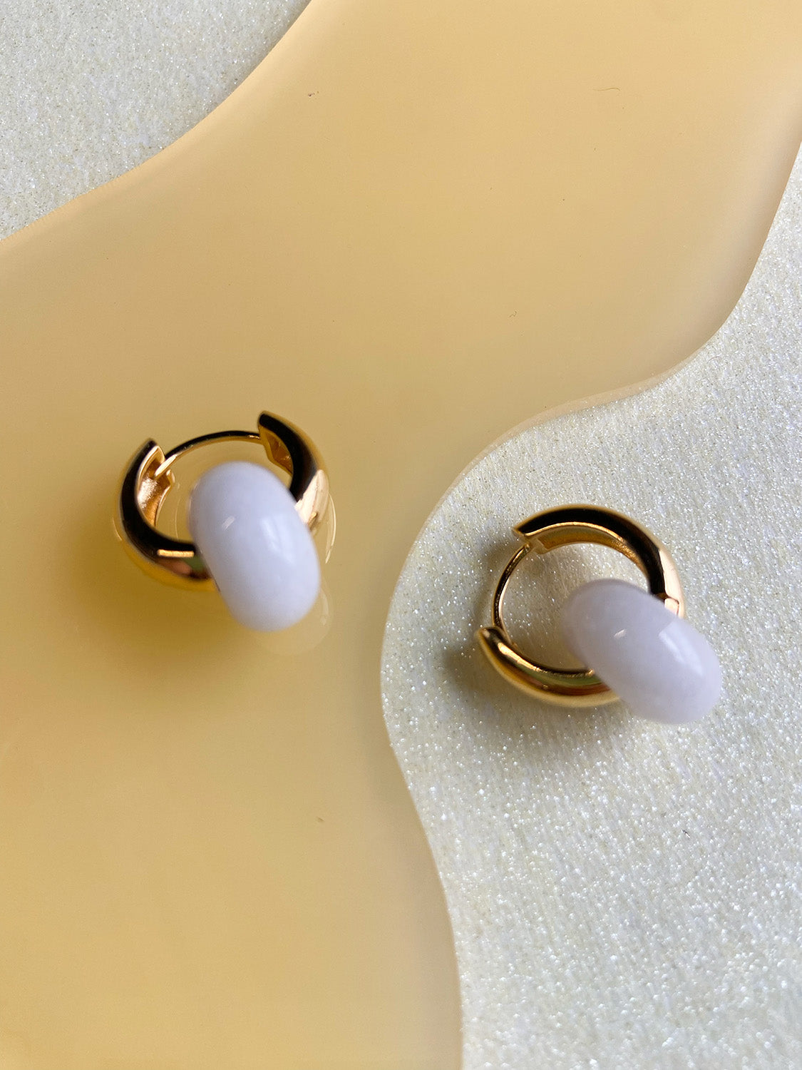 Stone Hoop Earrings in White Jade