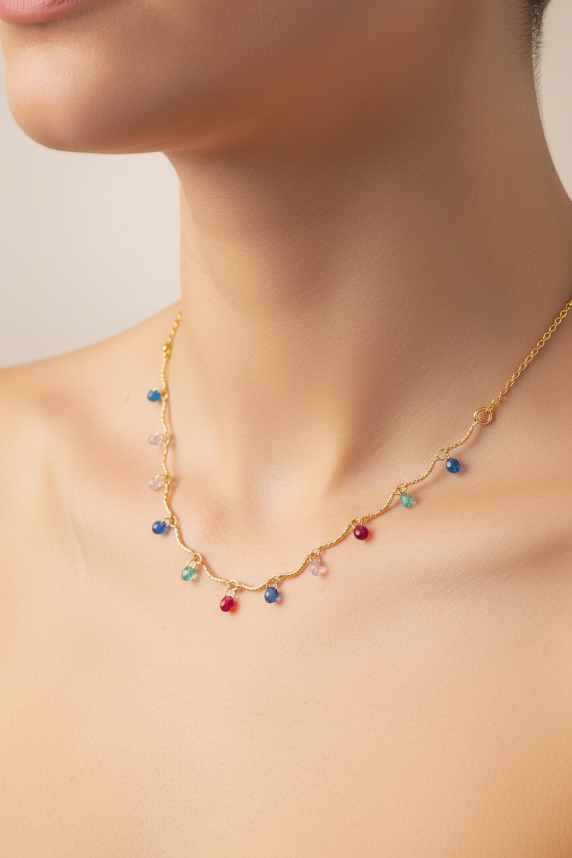 Wavy Dainty Gem Necklace