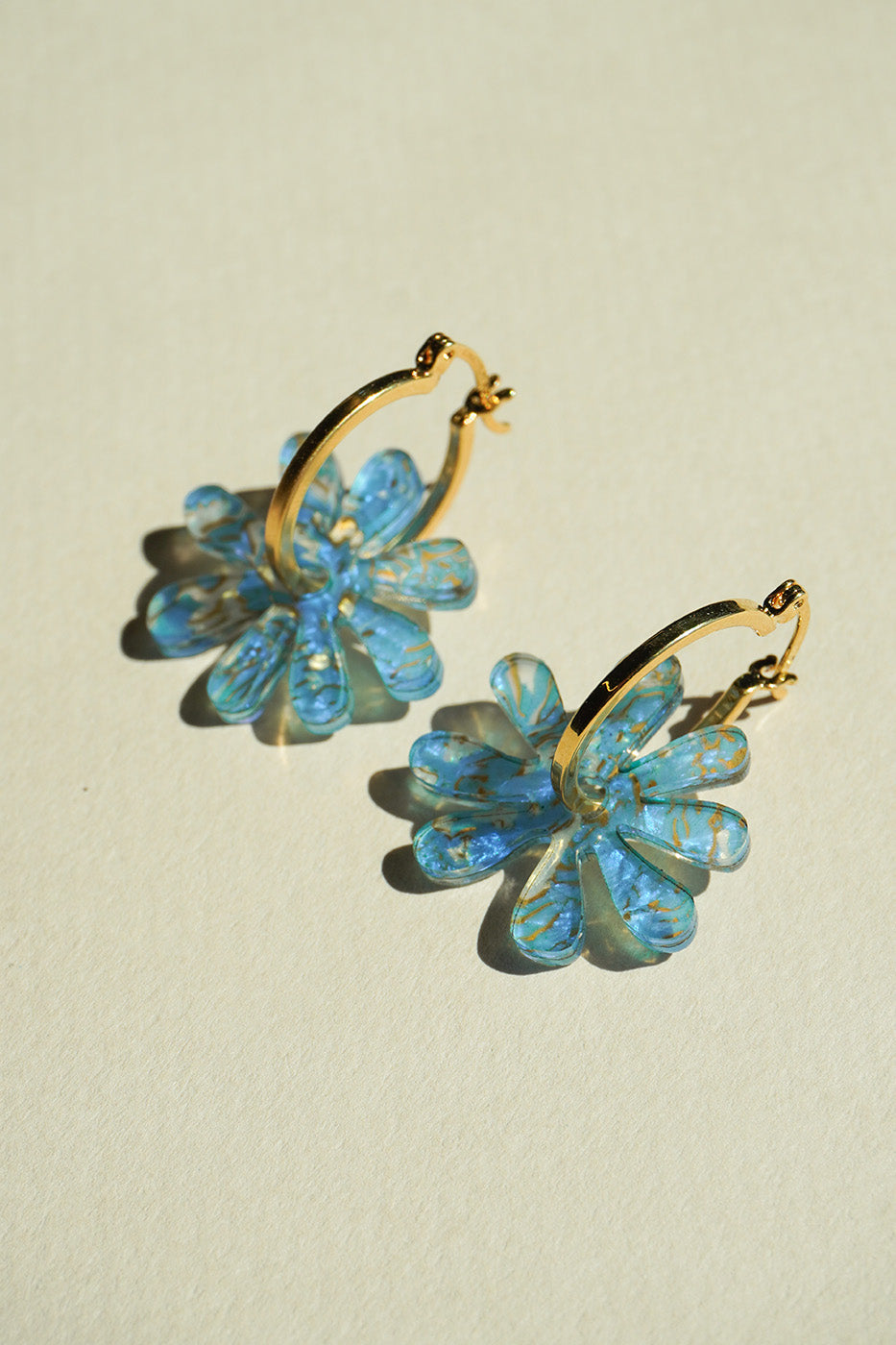 Flower Hoop Earrings in Cerulean Blue