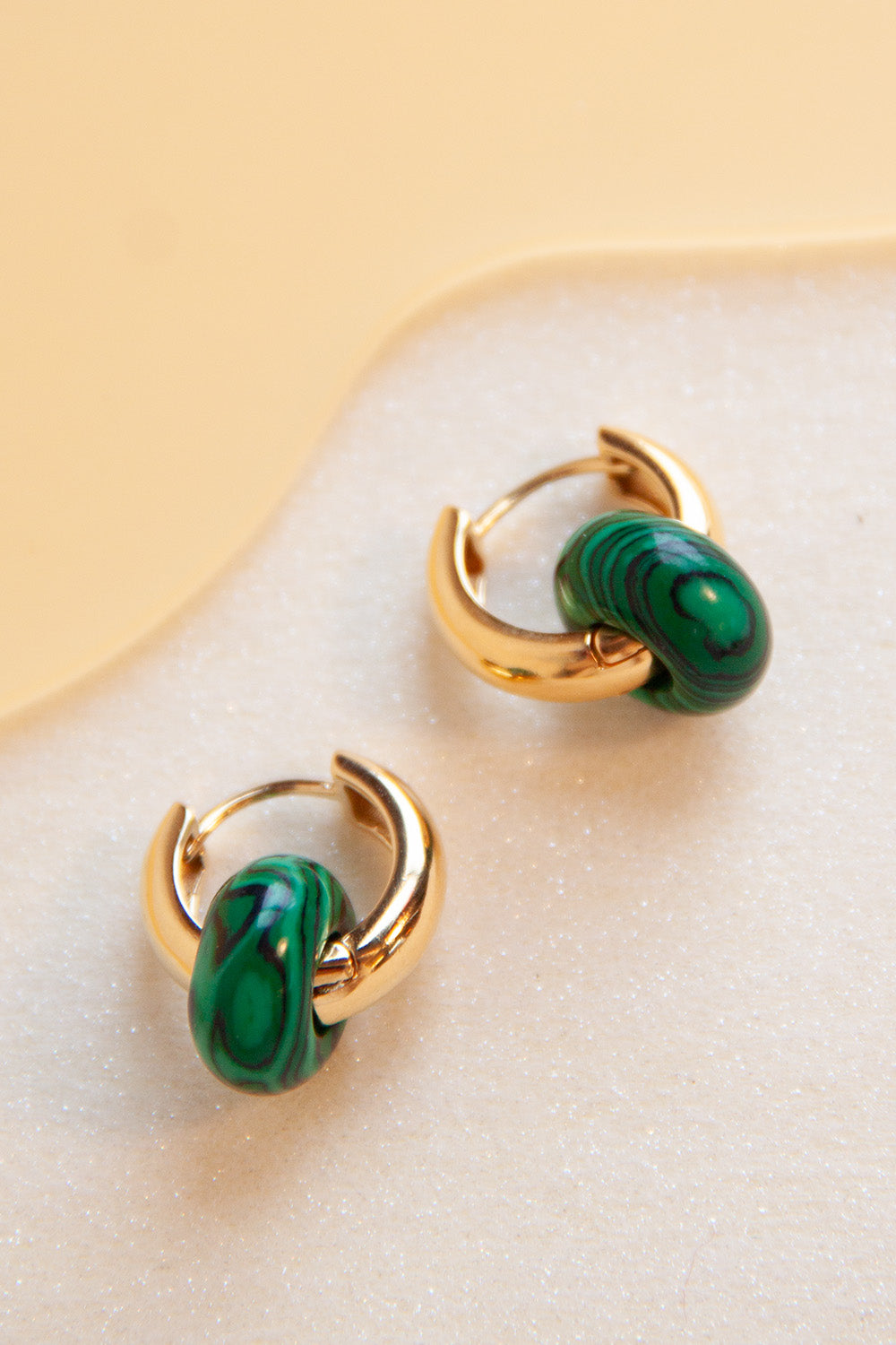 Stone Hoop Earrings in Malachite