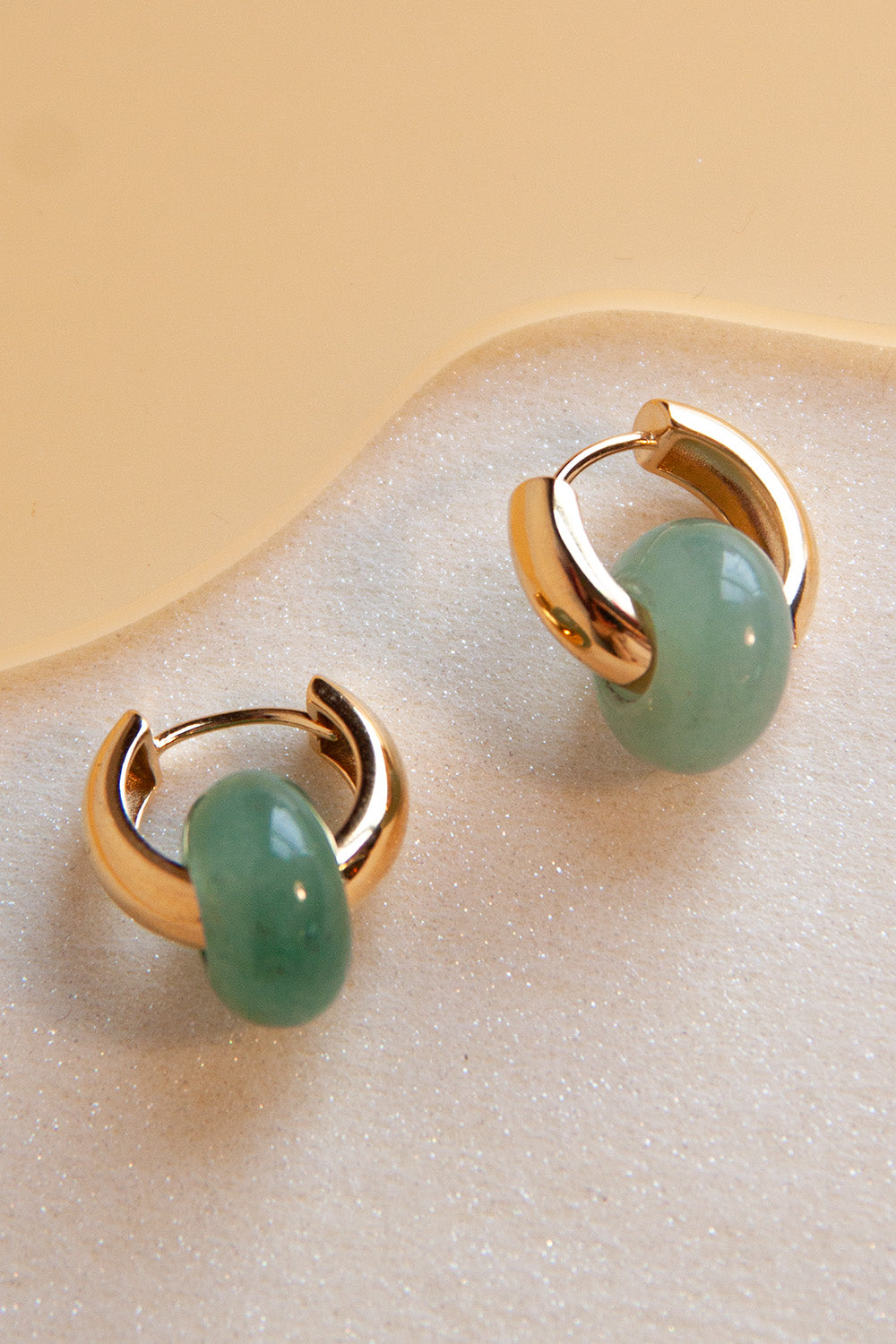 Stone Hoop Earrings in Light Jade