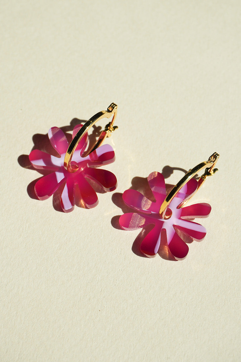 Flower Hoop Earrings in Plaid Fuchsia