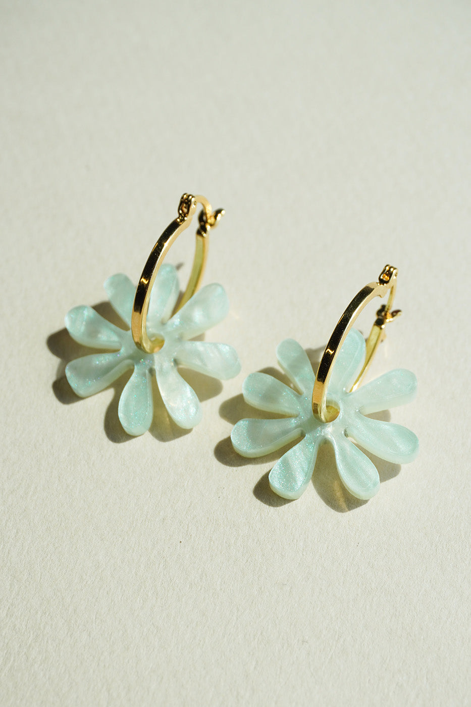 Flower Hoop Earrings in Soft Green