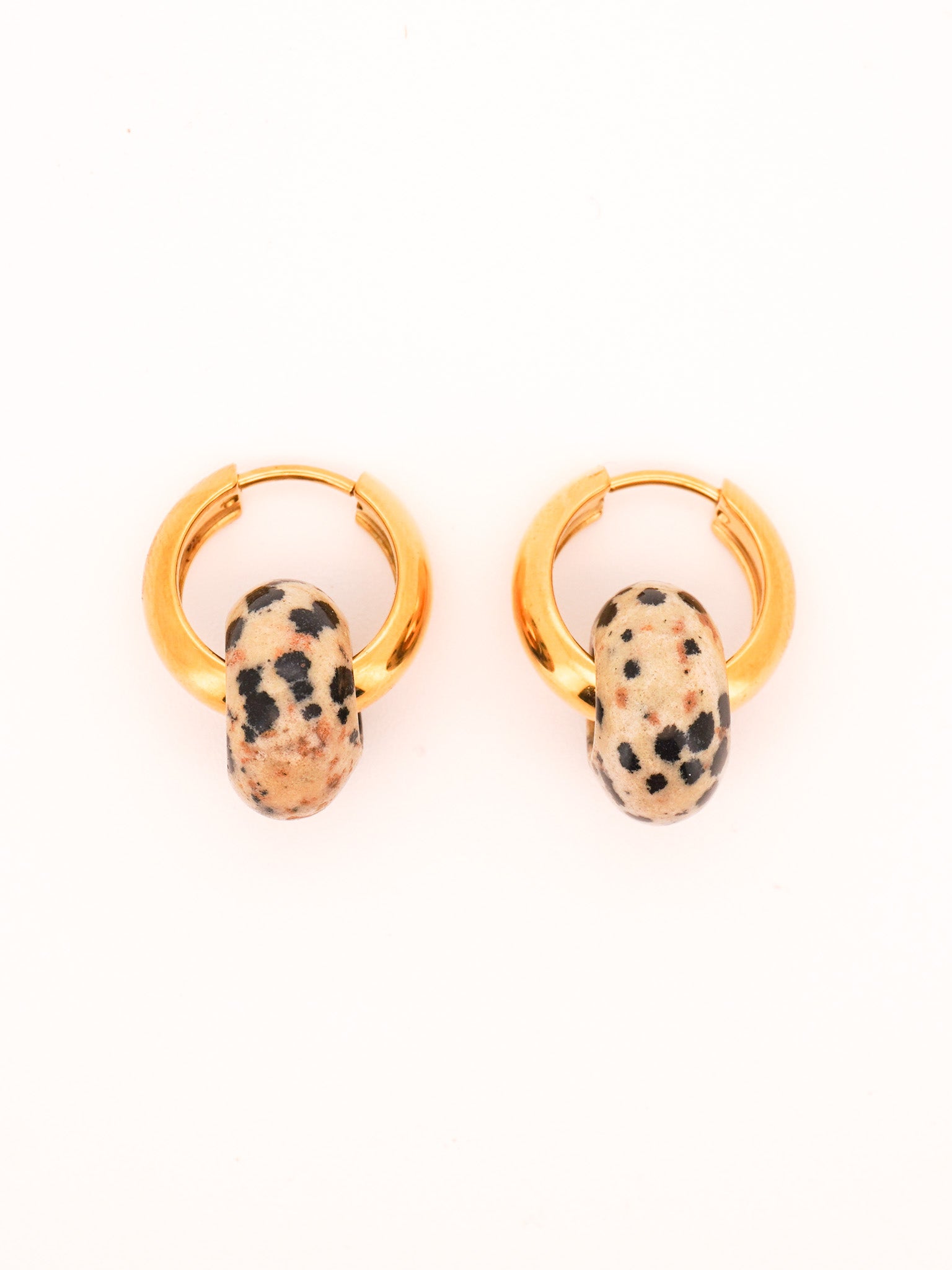 Stone Hoop Earrings in Dalmatian Jasper