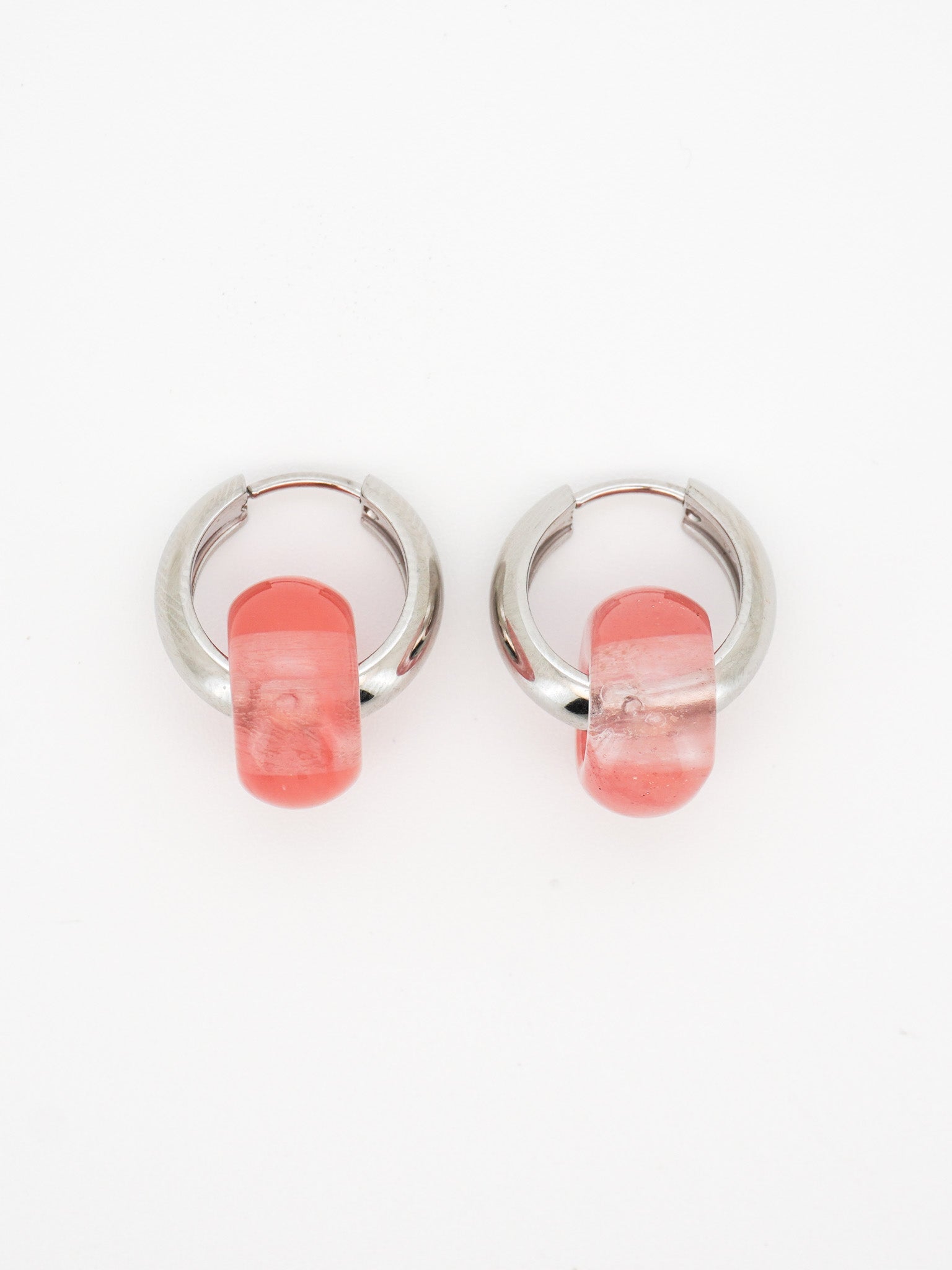 Stone Hoop Earrings in Peach Quartz