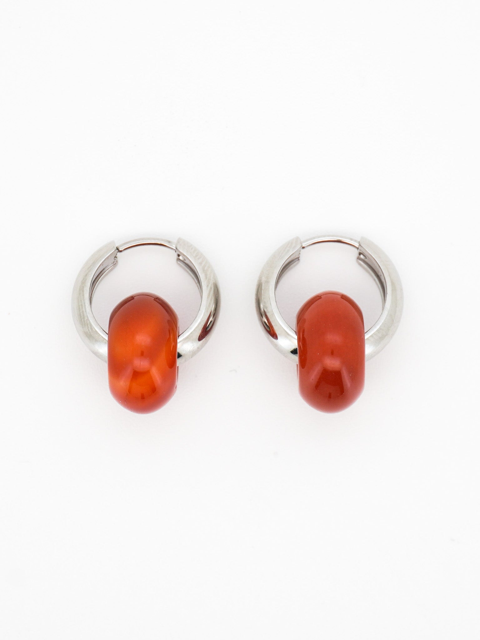 Stone Hoop Earrings in Amber Agate