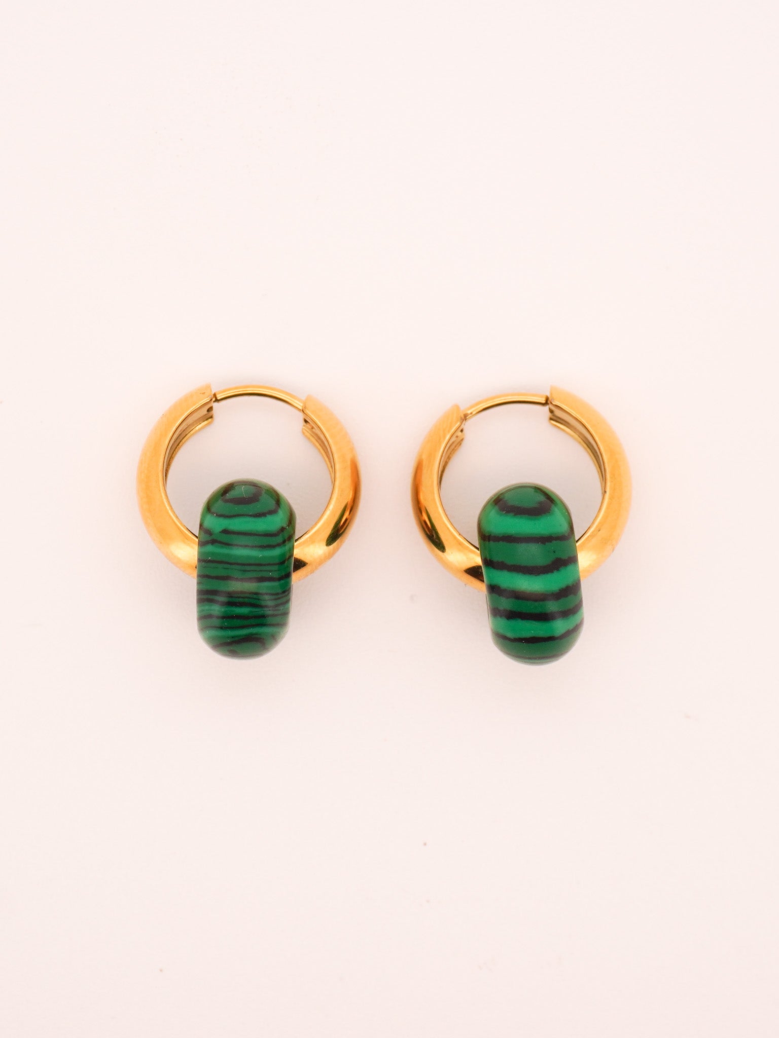 Stone Hoop Earrings in Malachite
